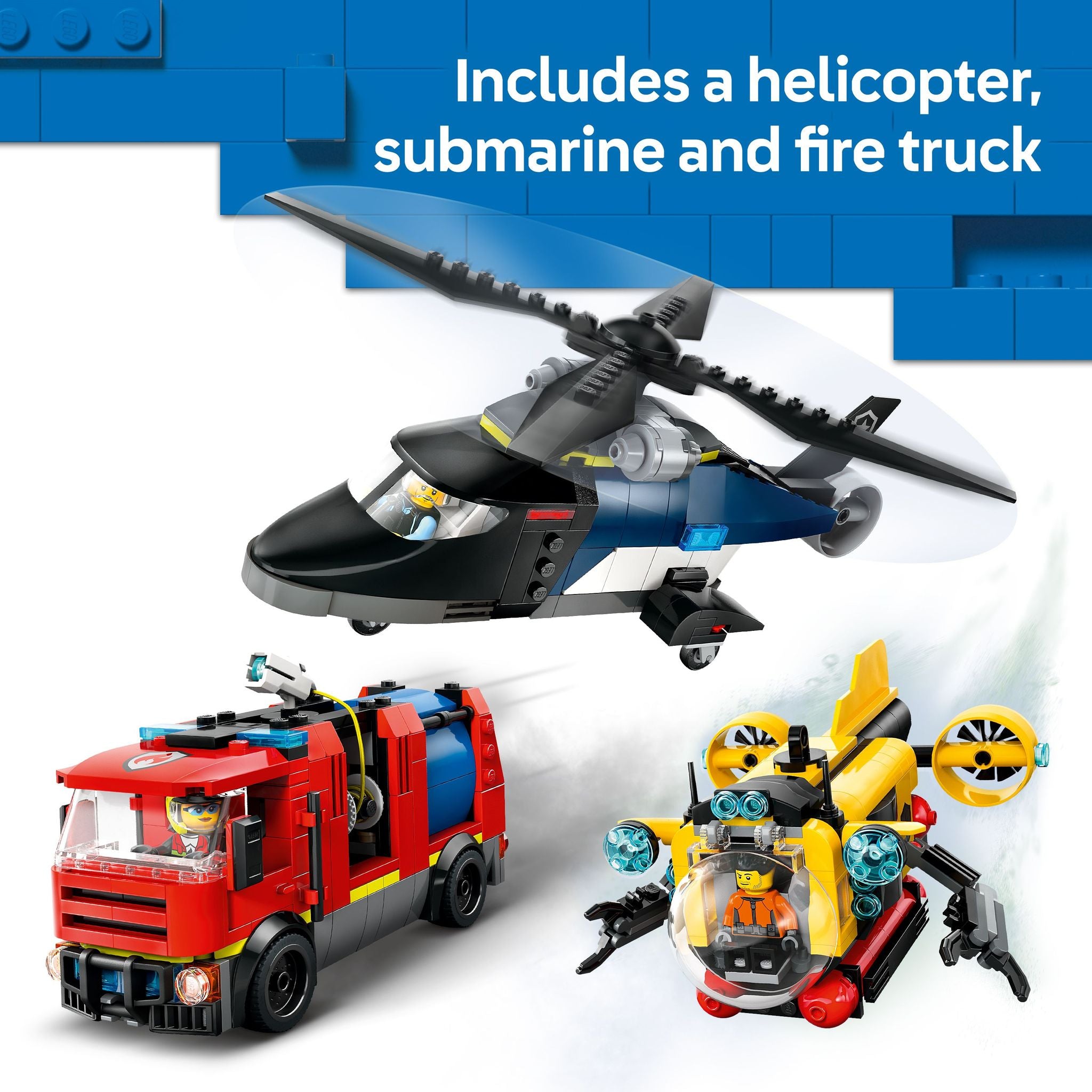 LEGO 60462 City Helicopter, Fire Truck & Submarine Remix