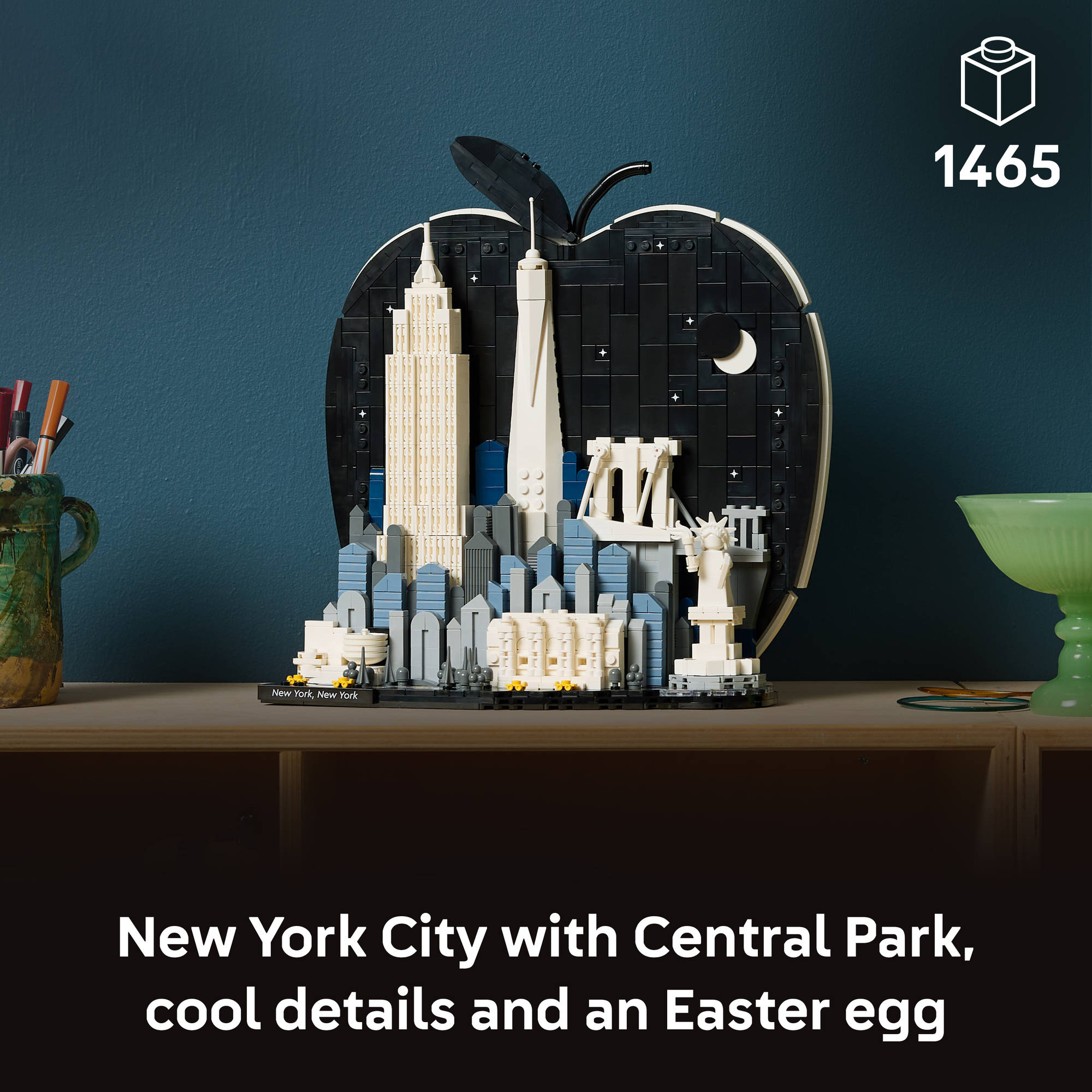 Assembled LEGO 21066 Architecture New York City The Big Apple Set, on display