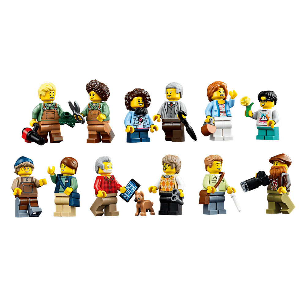 12 minifigures included in the Assembled LEGO 21353 The Botanical Garden building set