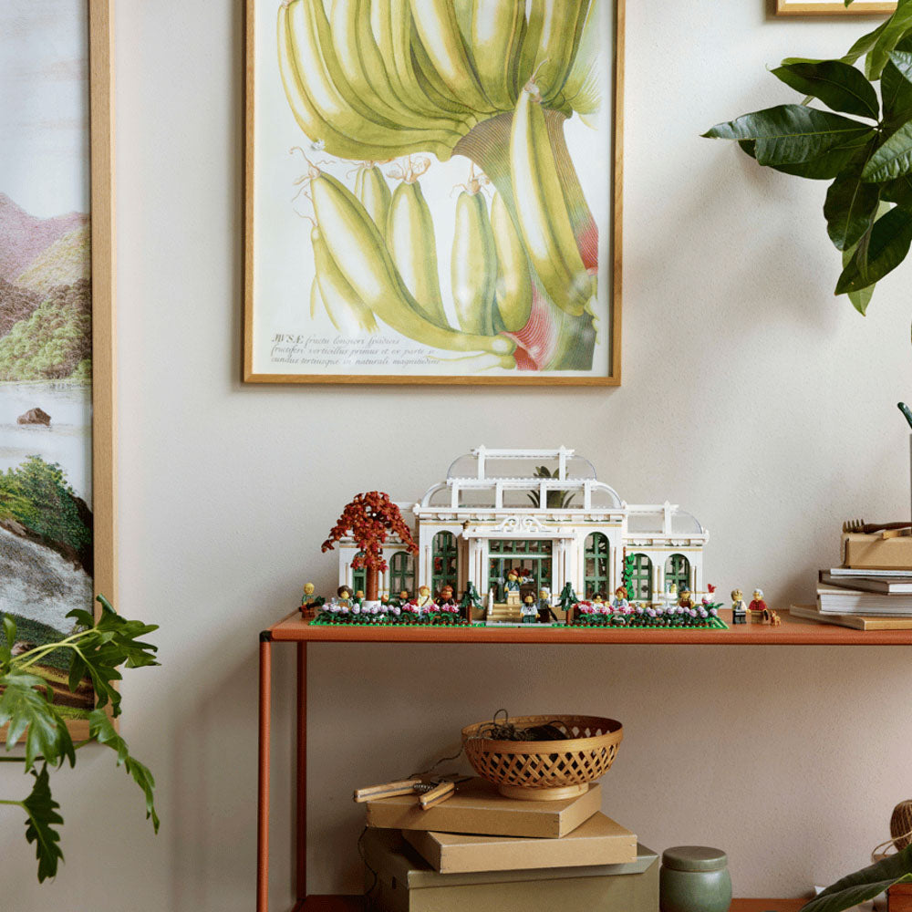 Assembled LEGO 21353 The Botanical Garden building set on shelf