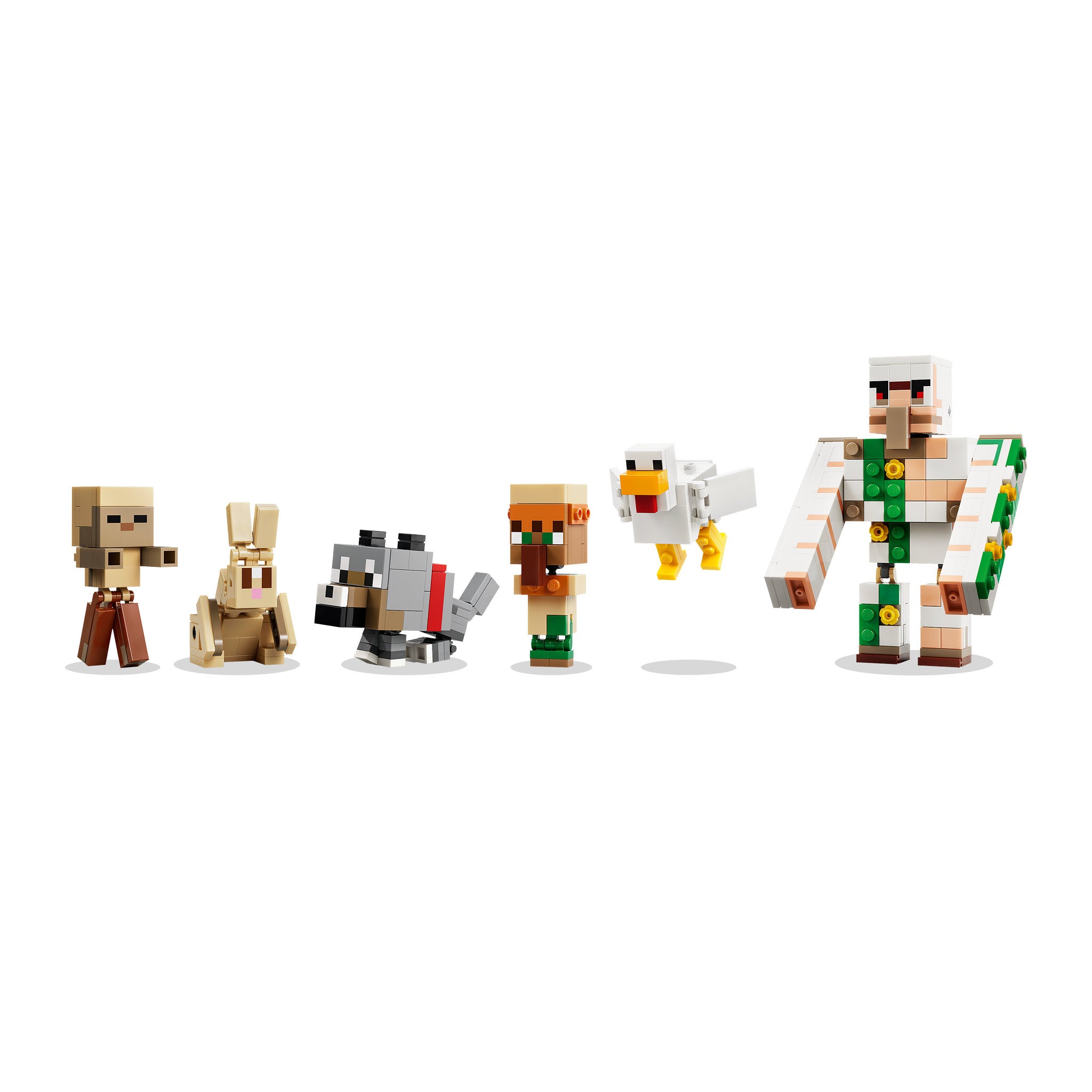 Assembled figures in the LEGO 21592 Minecraft Chicken Jockey Desert Attack Set