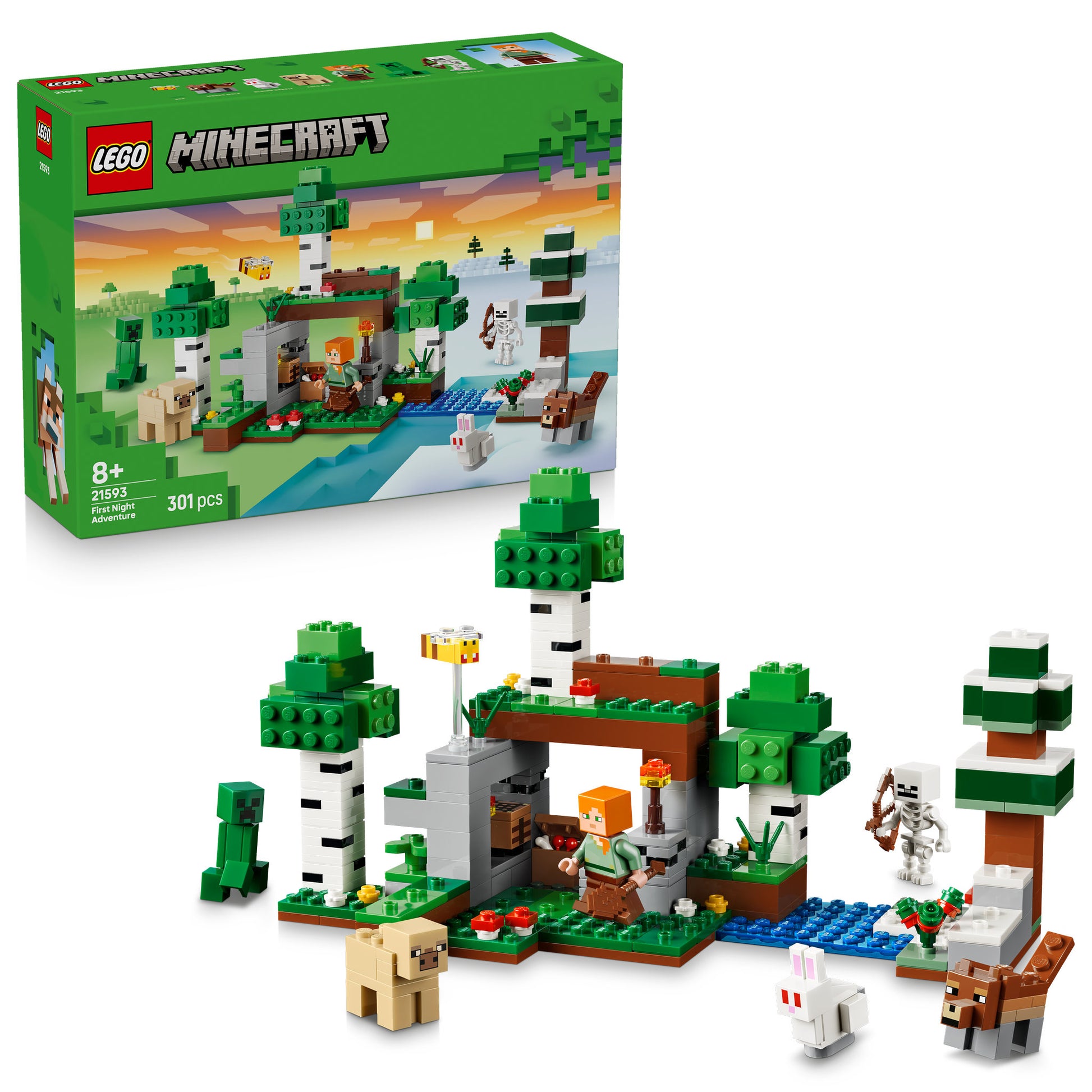 LEGO 21593 Minecraft First Night Adventure Birch Forest Set assembled, and in packaging