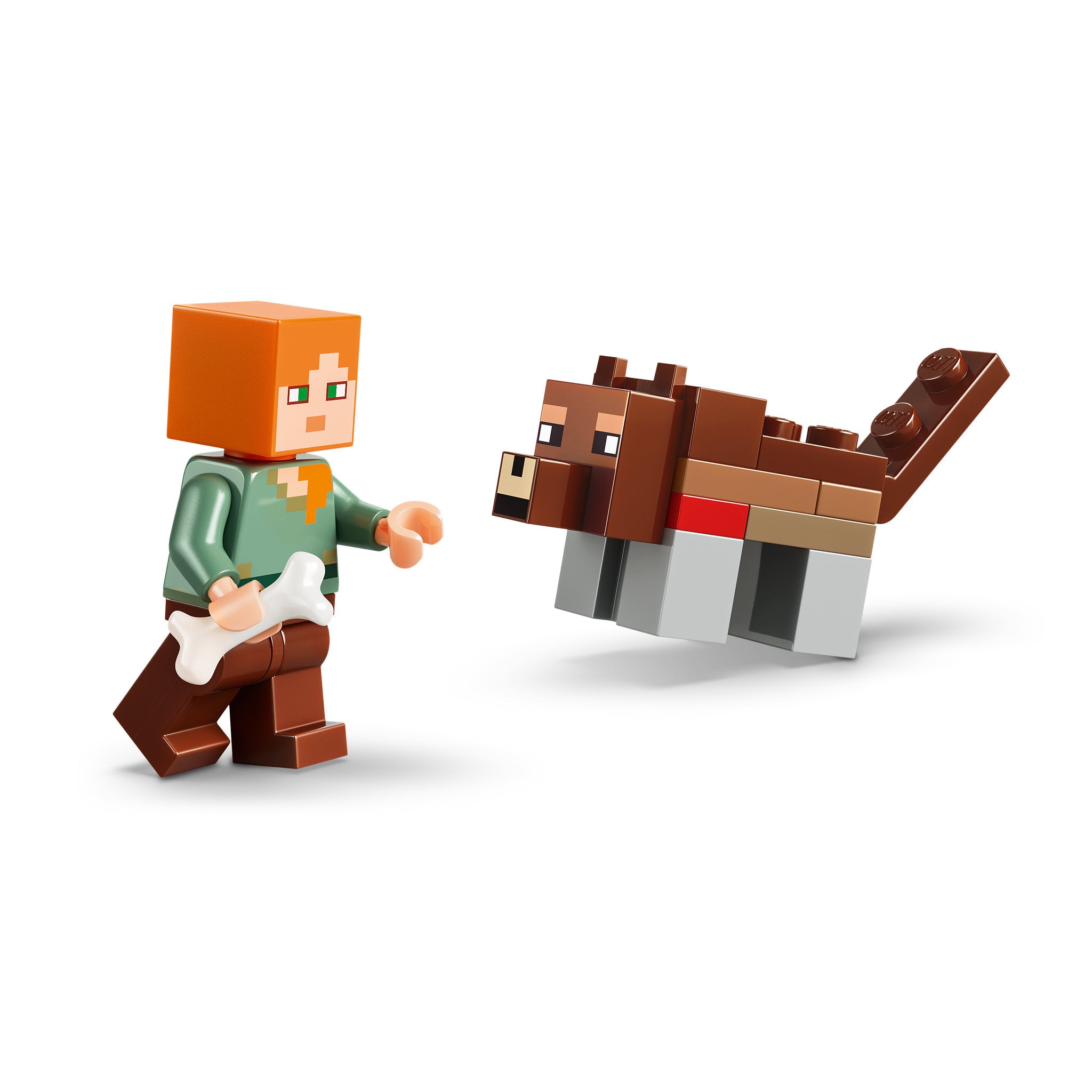 Alex and wolf in the LEGO 21593 Minecraft First Night Adventure Birch Forest Set