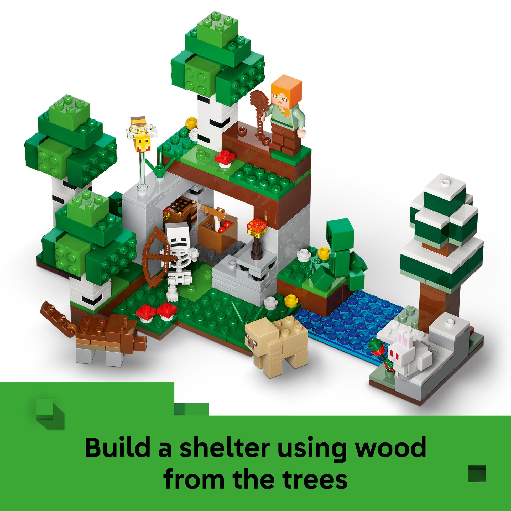 Assembled forest in the LEGO 21593 Minecraft First Night Adventure Birch Forest Set