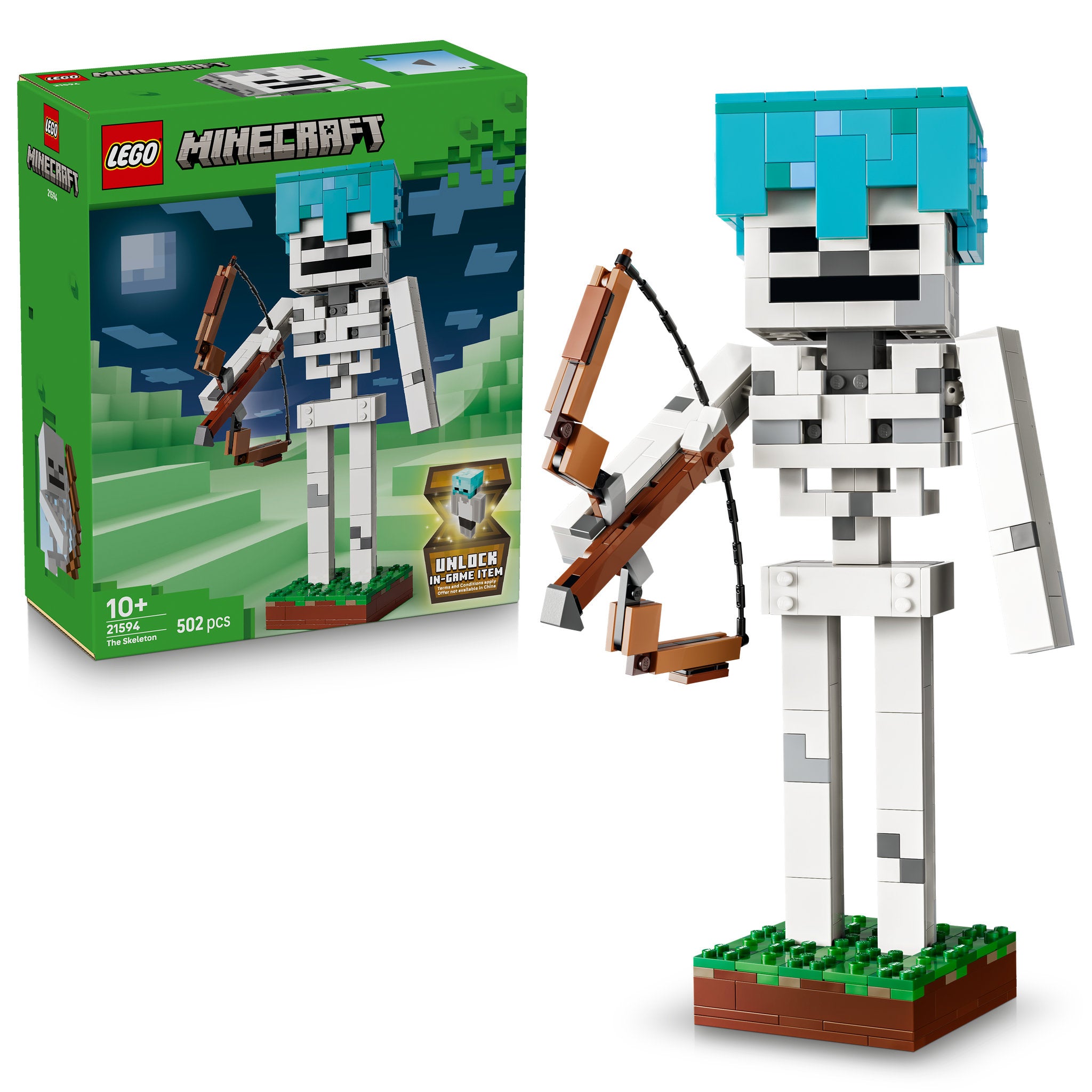 LEGO 21594 Minecraft The Skeleton Set assembled, and in packaging