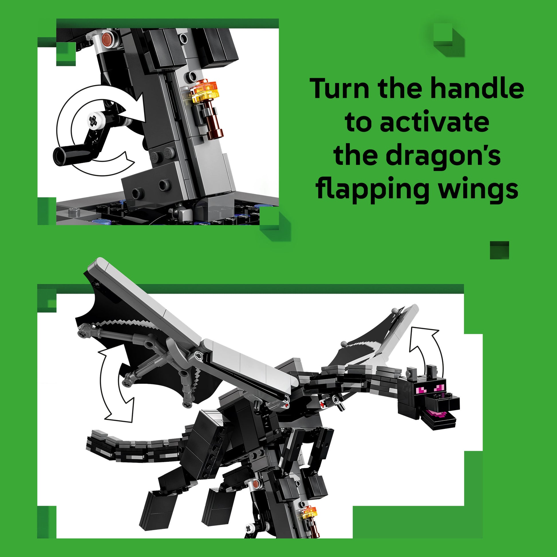 Handle to activate the dragon's flapping wings, in the LEGO 21595 Minecraft The Ender Dragon Set