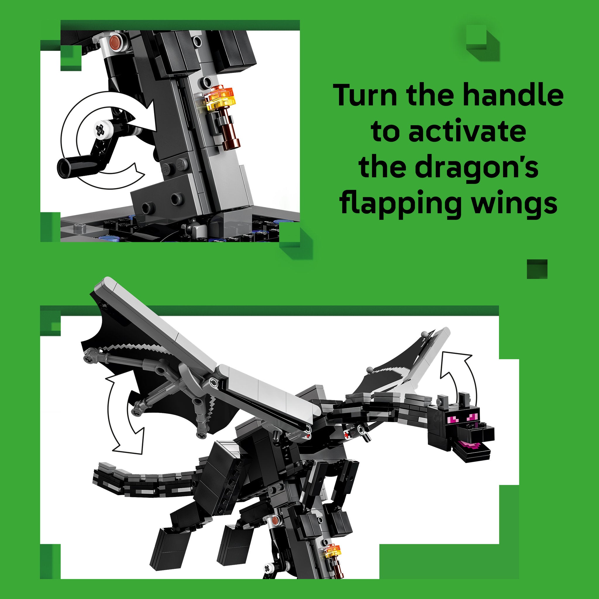 Handle to activate the dragon's flapping wings, in the LEGO 21595 Minecraft The Ender Dragon Set