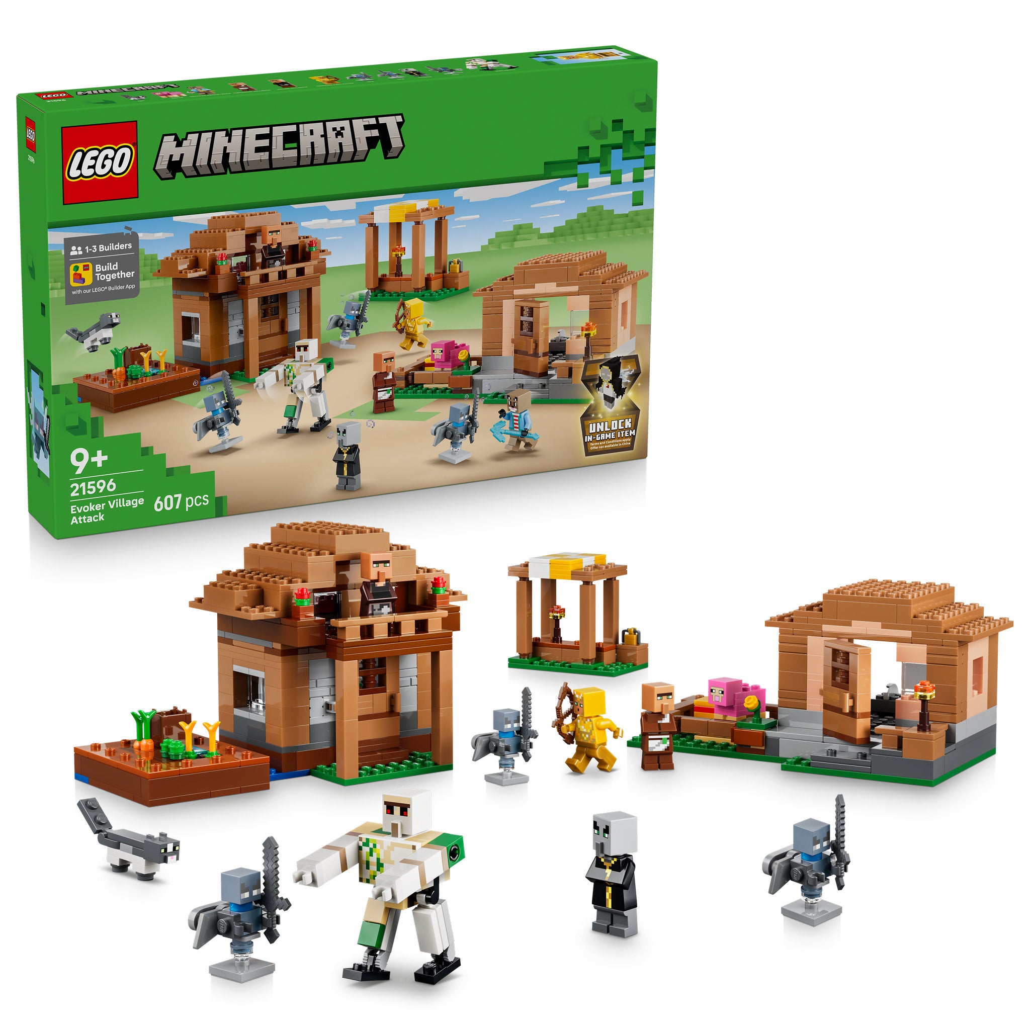 LEGO 21596 Minecraft The Village Attack Set assembled, and in packaging