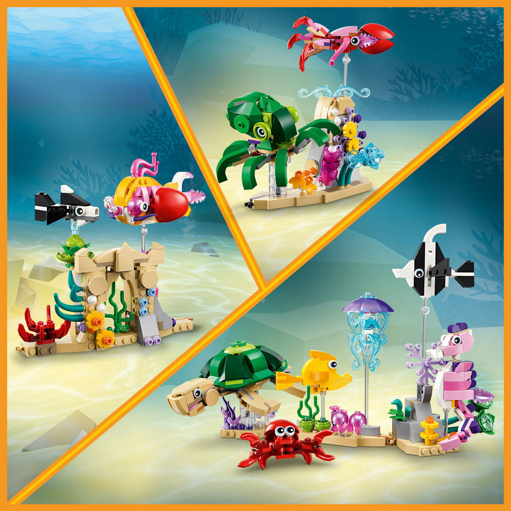 Assembled LEGO 31158 Creator Sea Animals set, in underwater scene