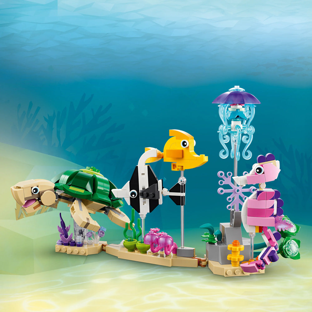 Assembled LEGO 31158 Creator Sea Animals set, in underwater scene