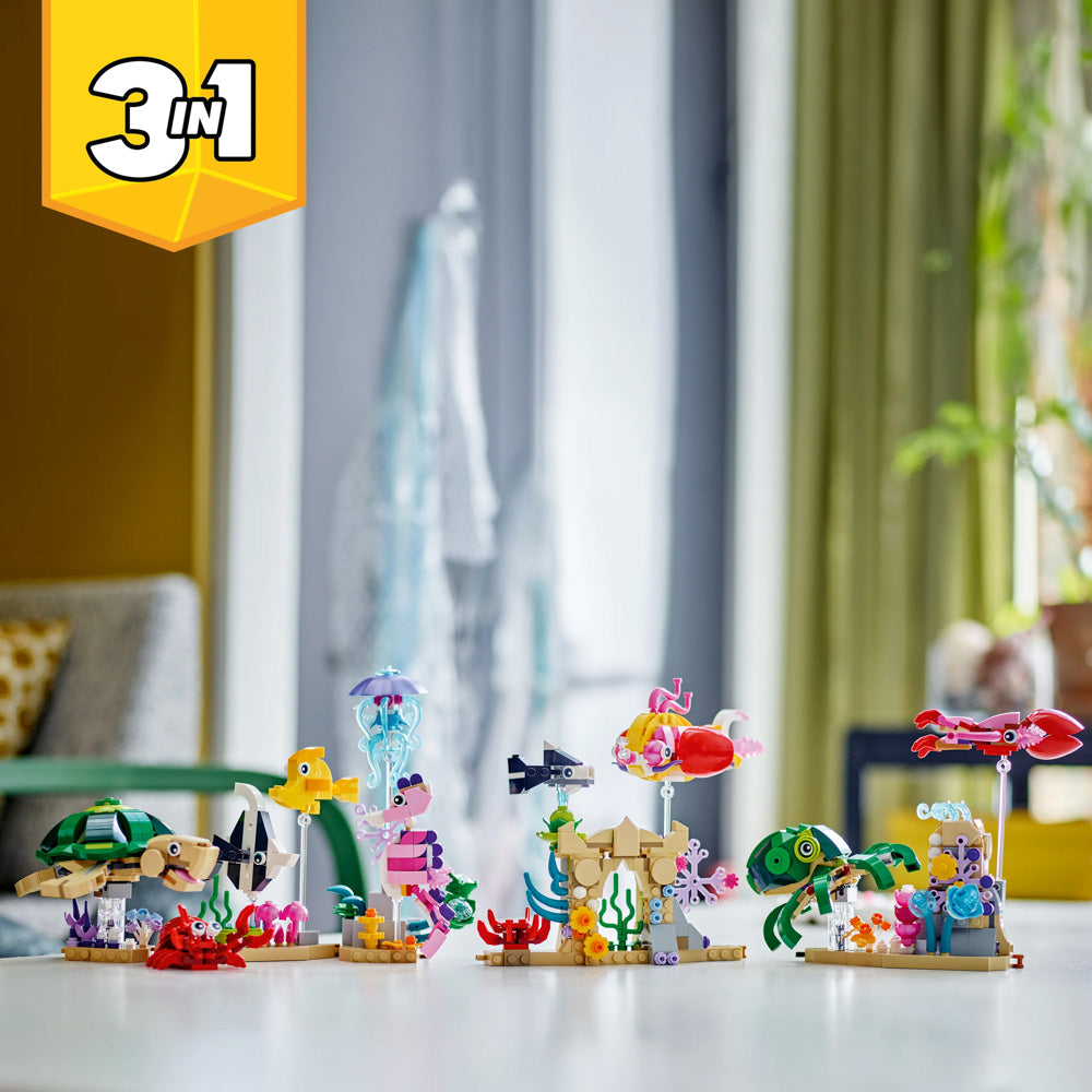 3 builds in 1 set, with the LEGO 31158 Creator Sea Animals set