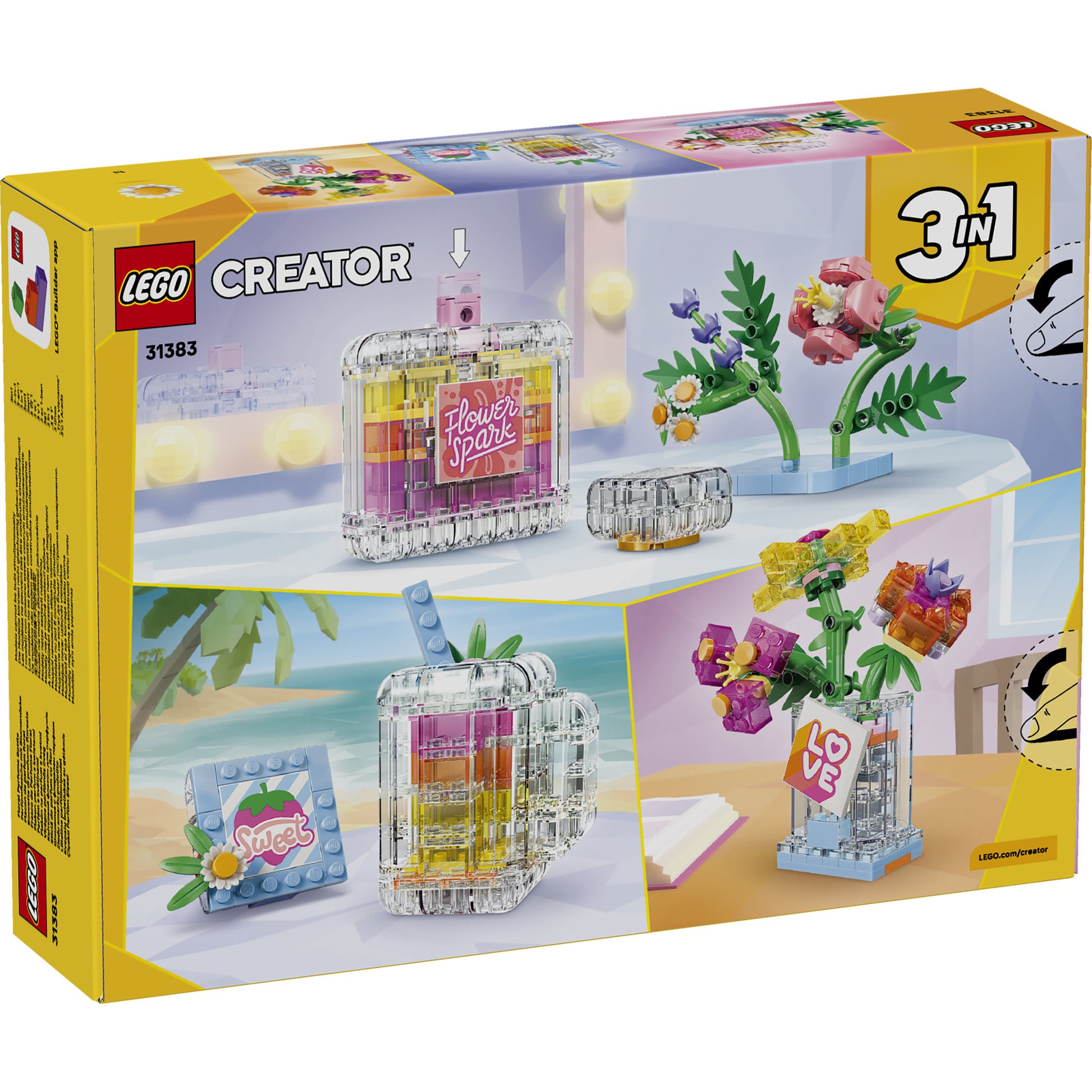 LEGO 31383 Creator 3 in 1 Floral Decor Perfume Bottle Set in packaging