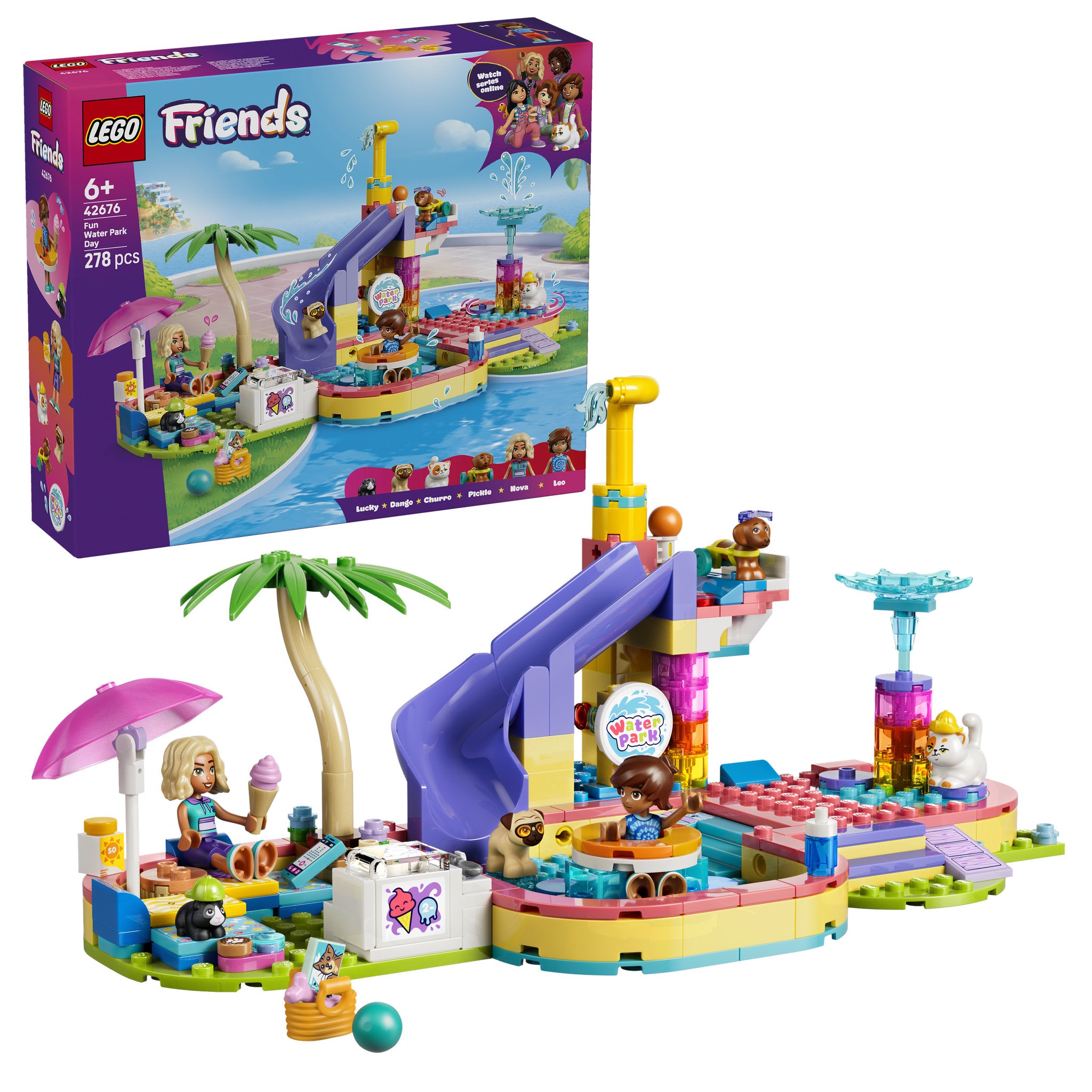 LEGO 42676 Friends Fun Water Park Day Set assembled, and in packaging