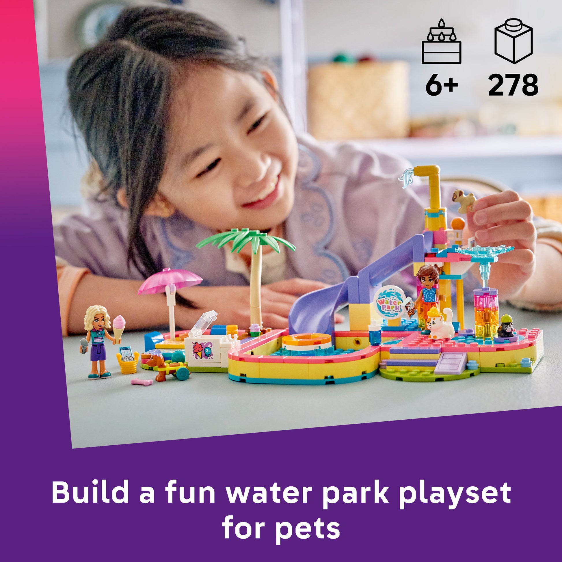 Child playing with the LEGO 42676 Friends Fun Water Park Day Set