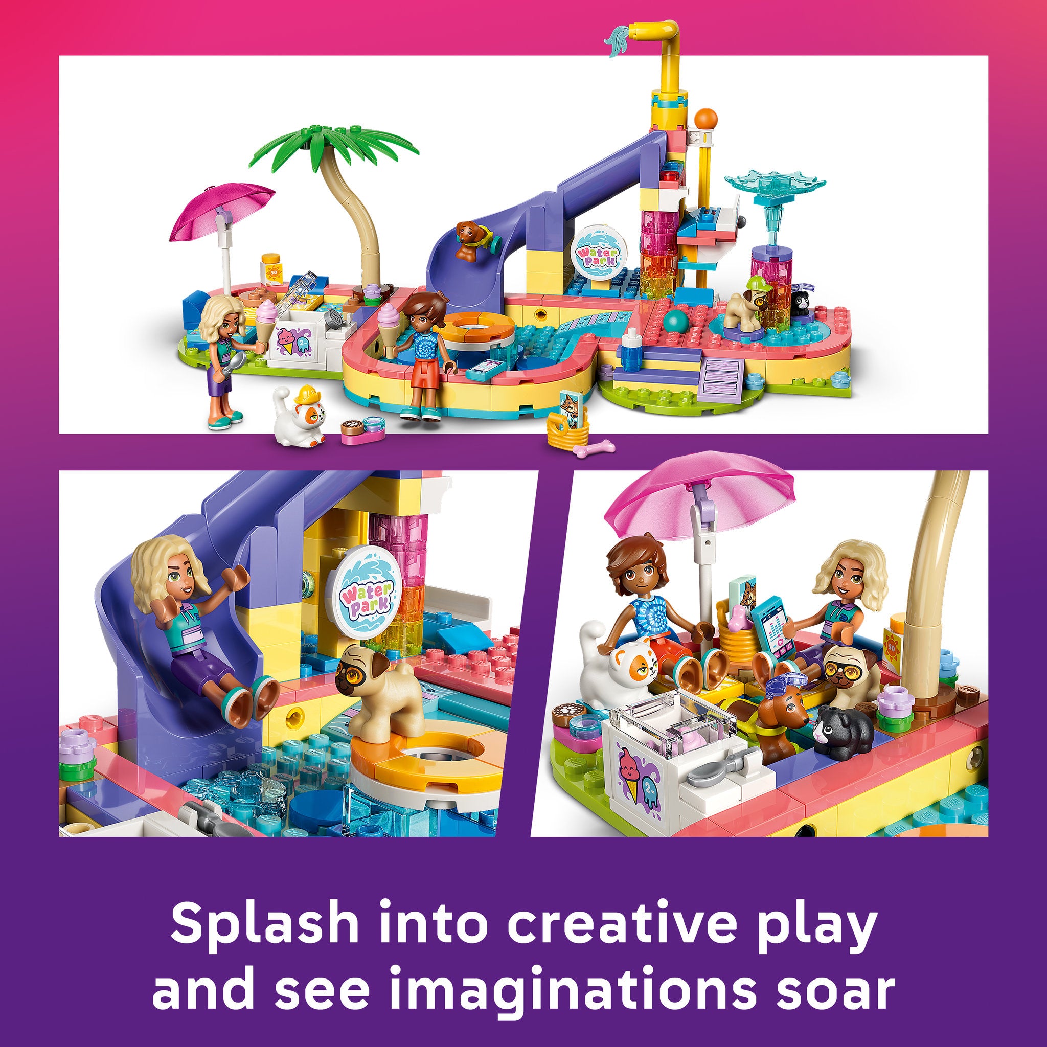 Assembled scenes in LEGO 42676 Friends Fun Water Park Day Set