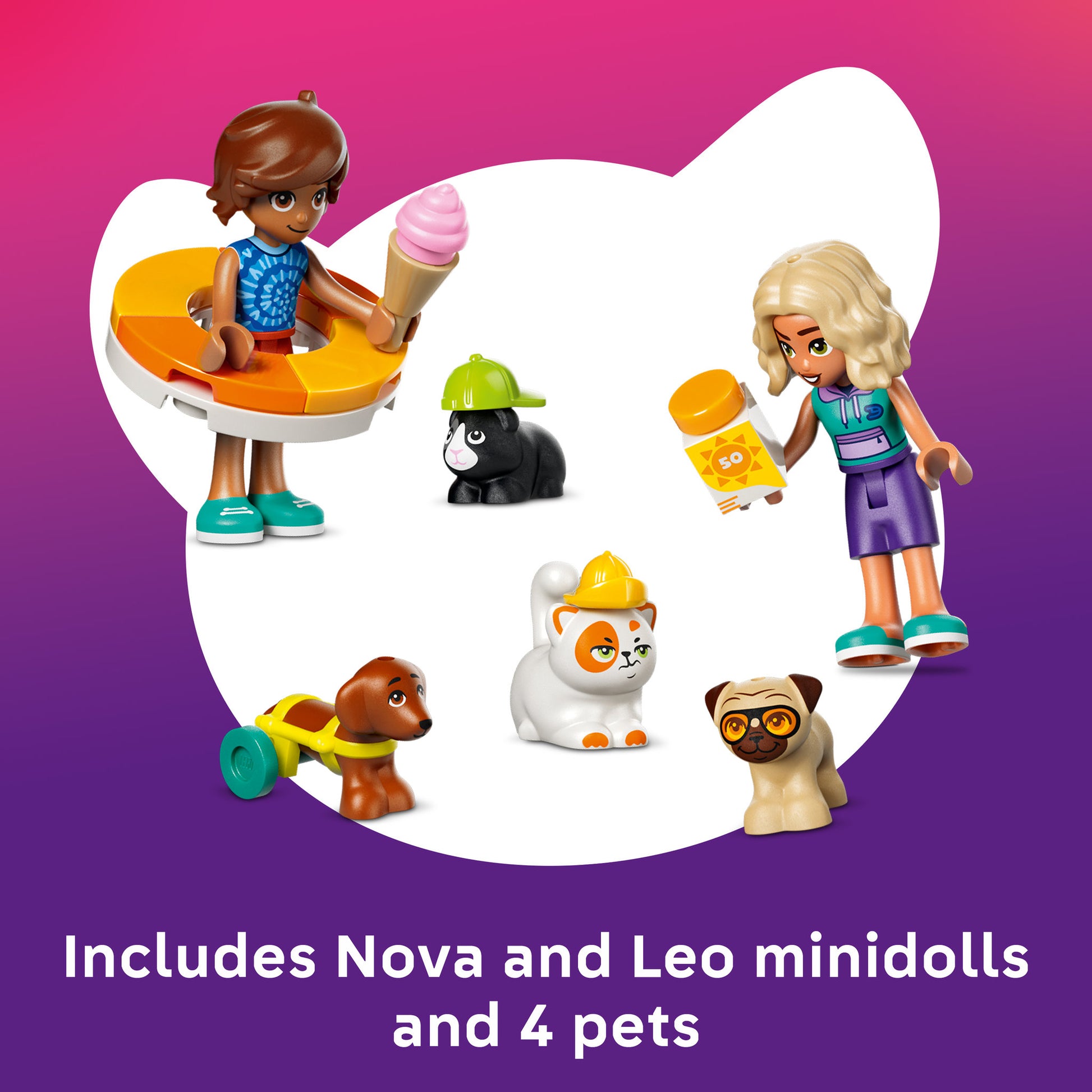 Minidolls included in the LEGO 42676 Friends Fun Water Park Day Set