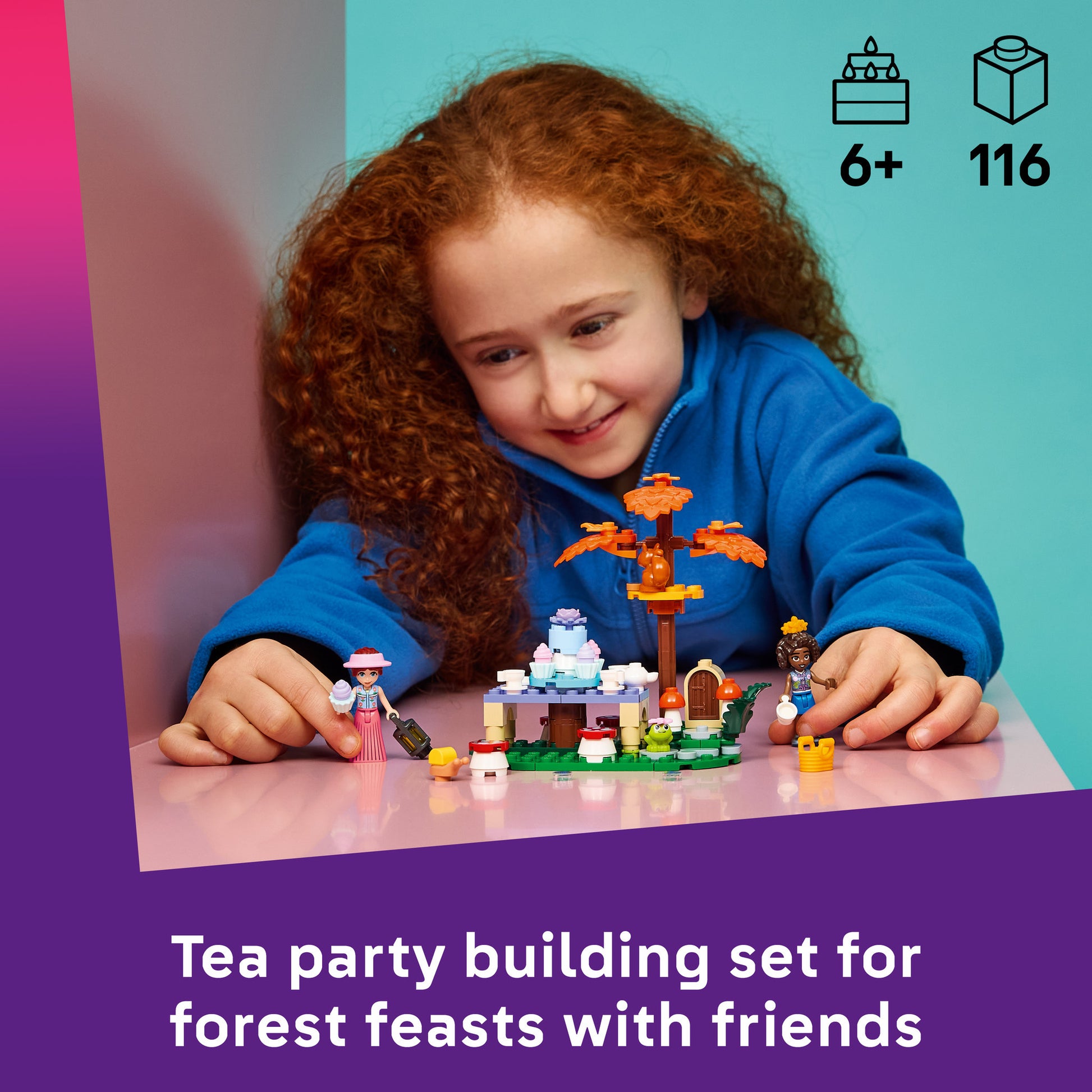 Child playing with LEGO 42690 Friends Forest Tea Party Set