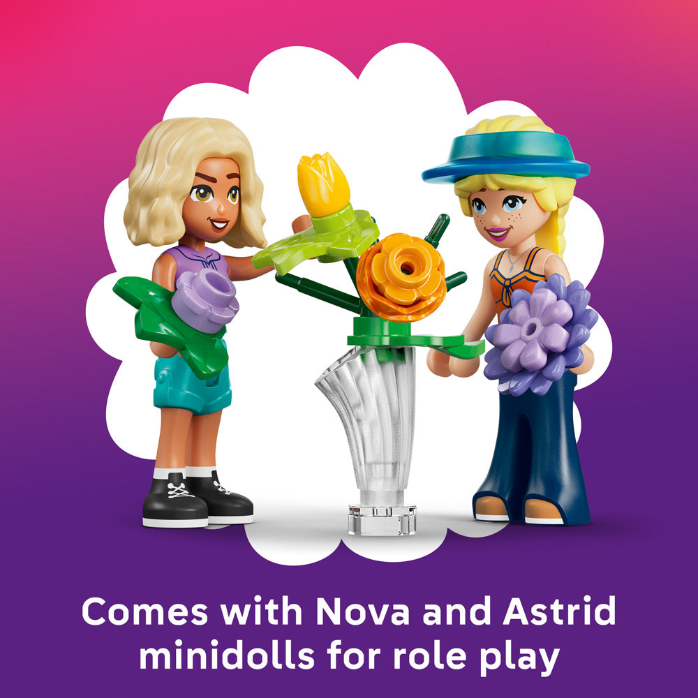 Minidolls Nova and Astrid in the LEGO 42693 Friends Creative Flower Shop Set