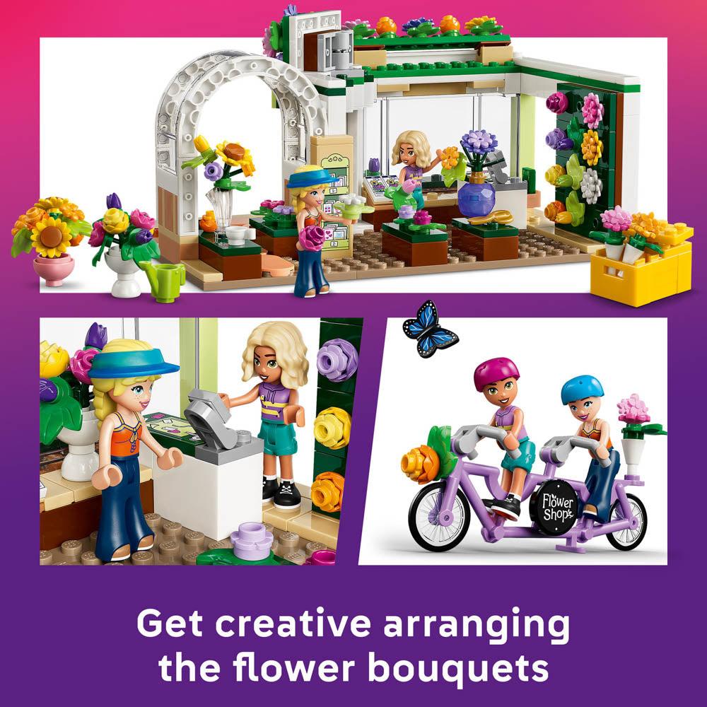 Assembled scenes in the LEGO 42693 Friends Creative Flower Shop Set