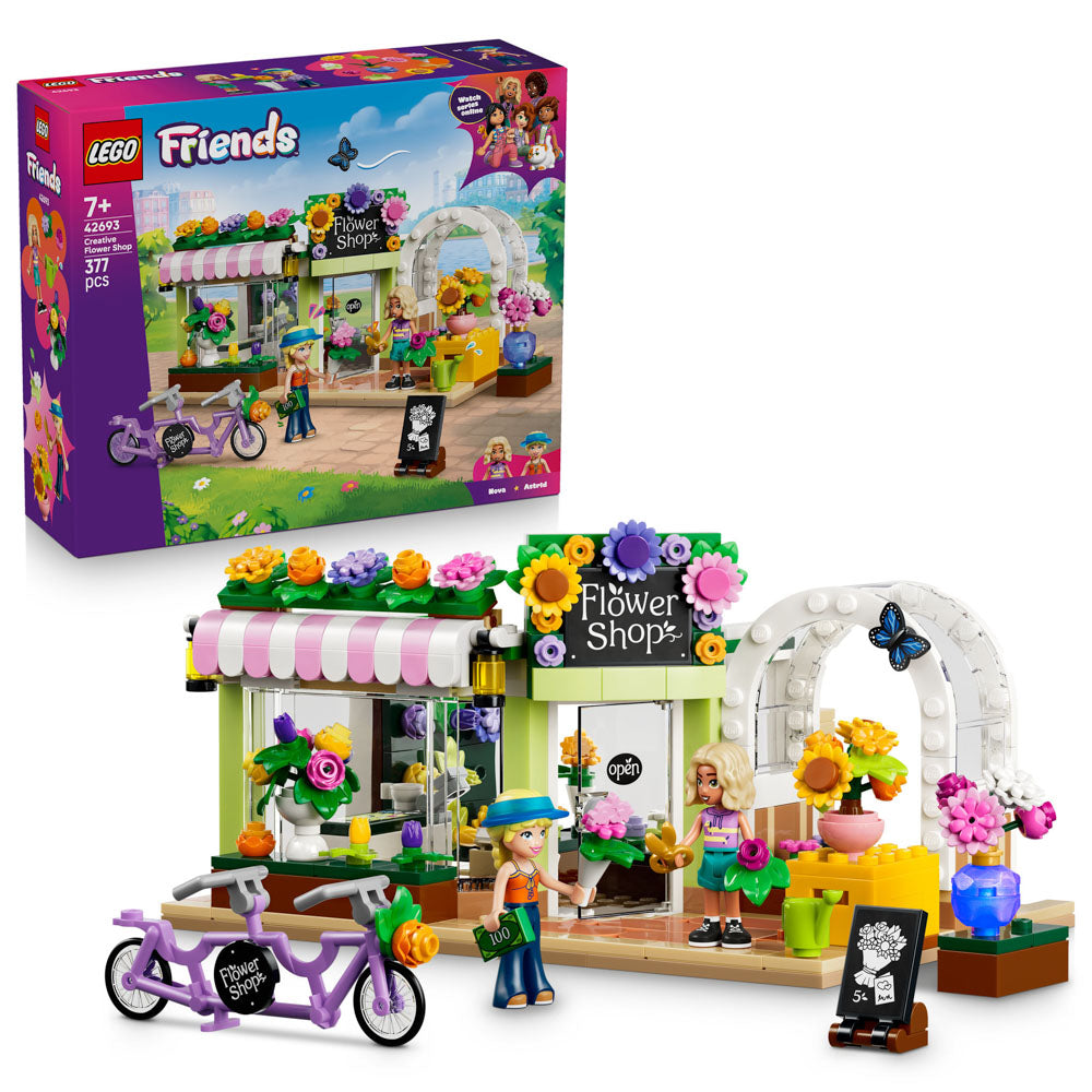 LEGO 42693 Friends Creative Flower Shop Set in packaging, and assembled