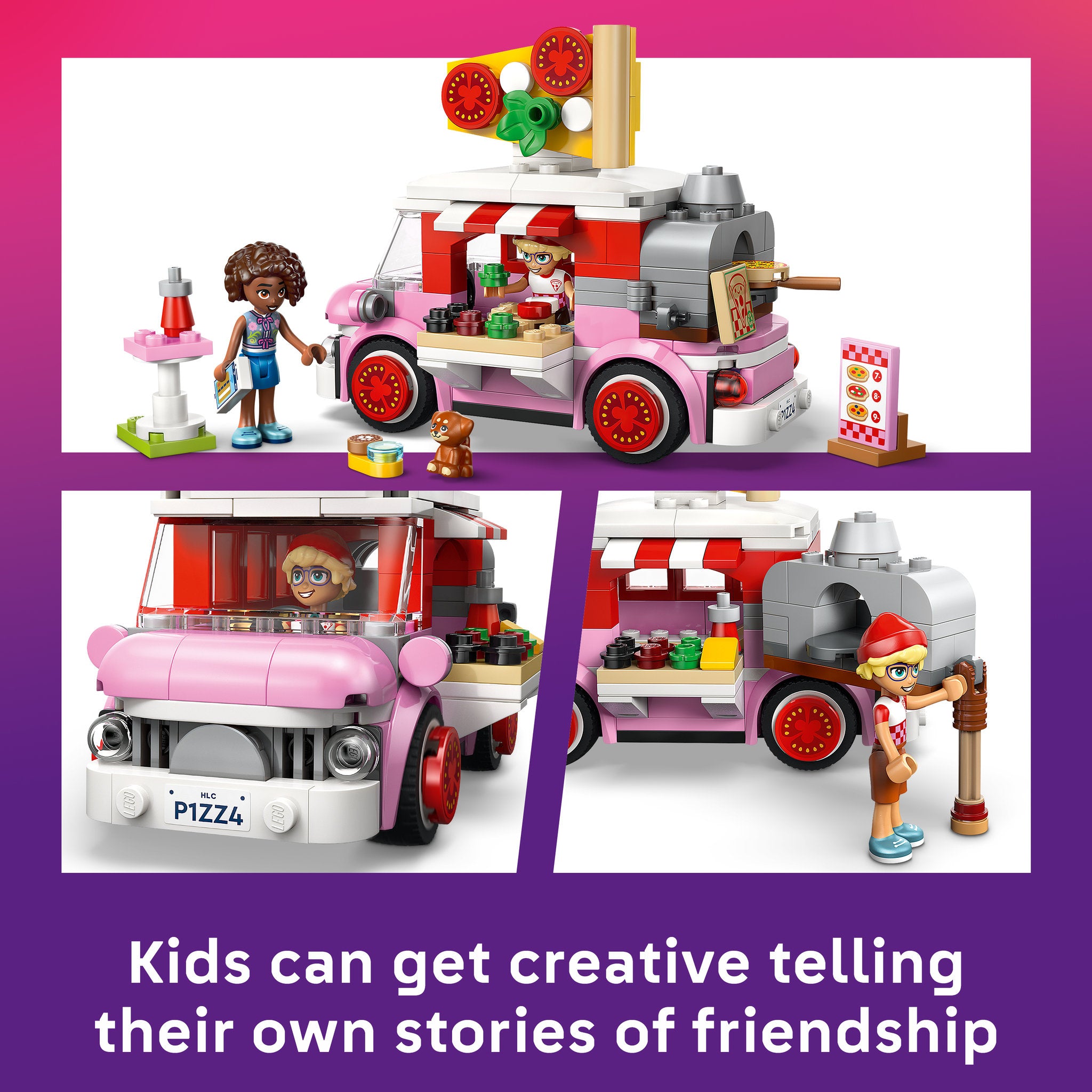 Assembled storytelling options in LEGO 42694 Friends Pizza Truck Set