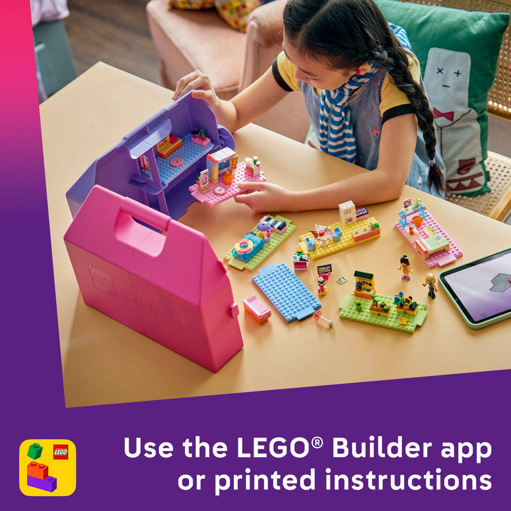 Use the lego builder app to make the LEGO 42697 Friends Creative Dollhouse Foldable Suitcase set pink purple