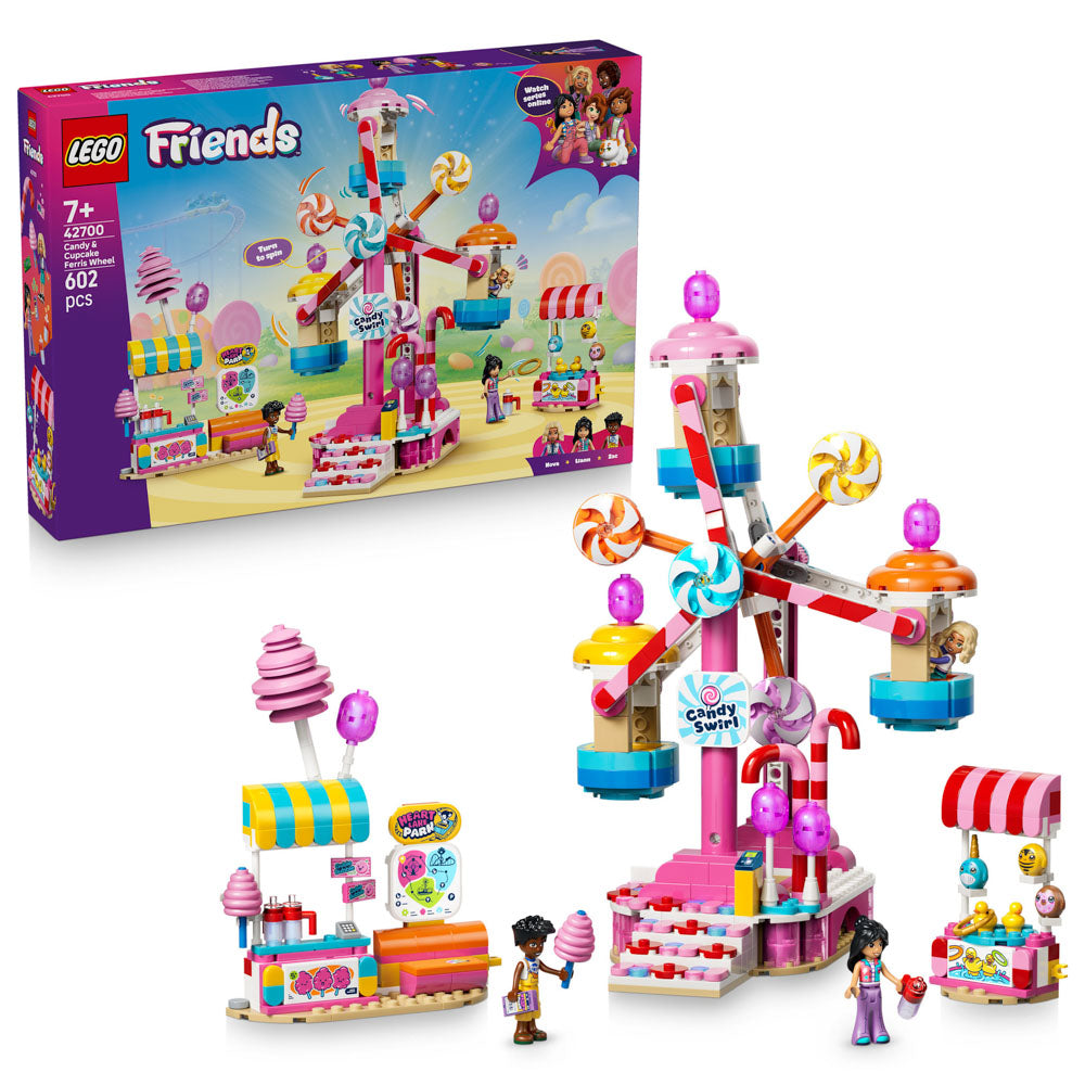 LEGO 42700 Friends Pink Candy & Cupcake Ferris Wheel Amusement Ride Set, assembled and in packaging