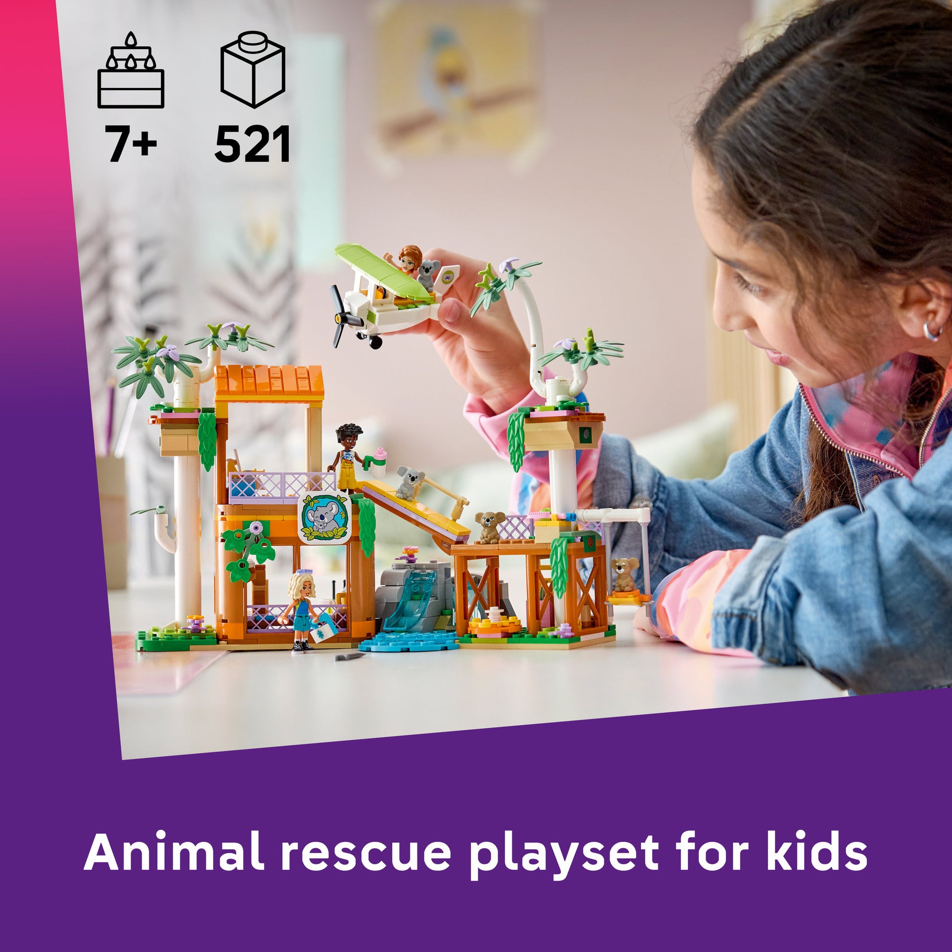 Child playing with the LEGO 42701 Friends Koala Habitat and Care Centre Set