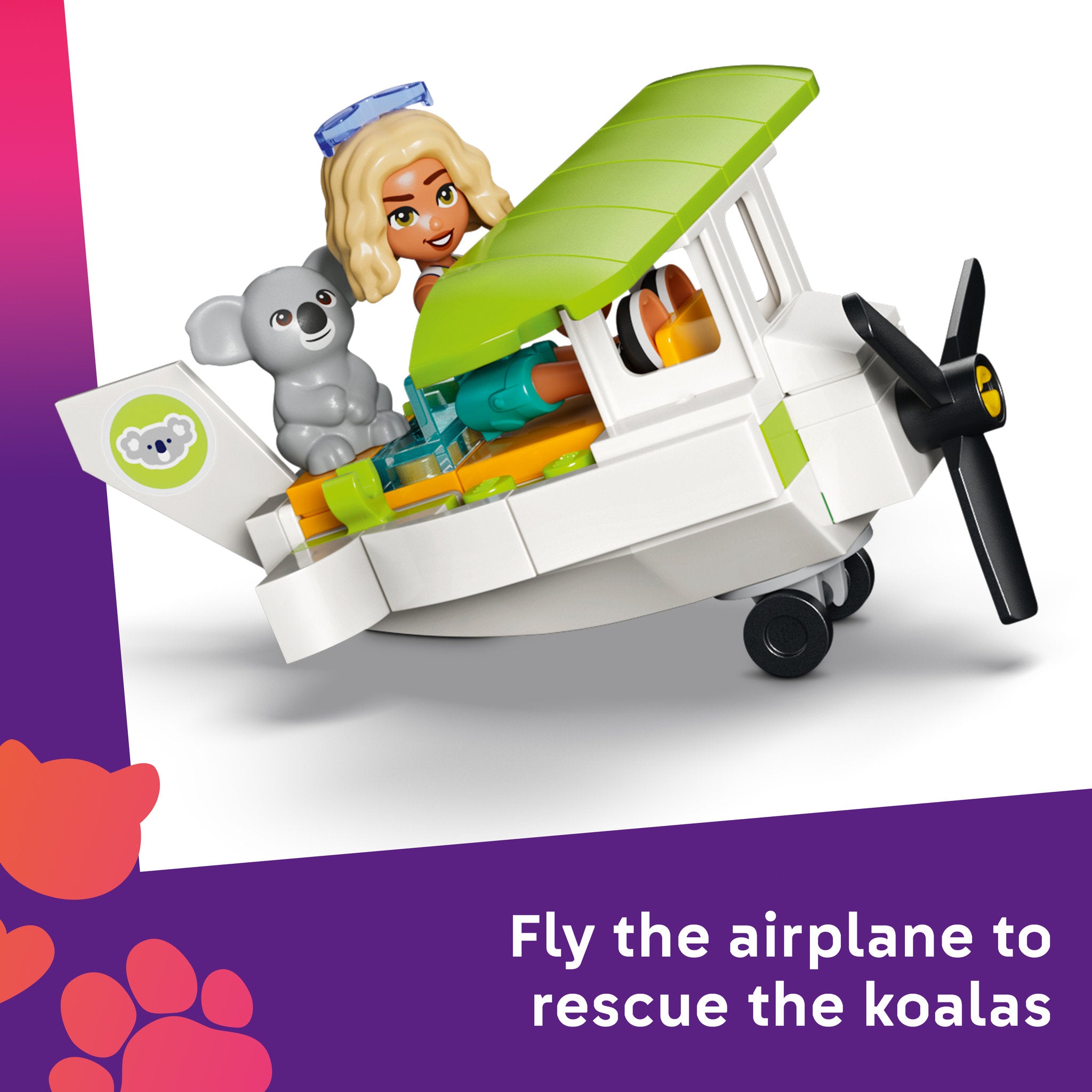 Rescue koalas with the airplane, in the LEGO 42701 Friends Koala Habitat and Care Centre Set