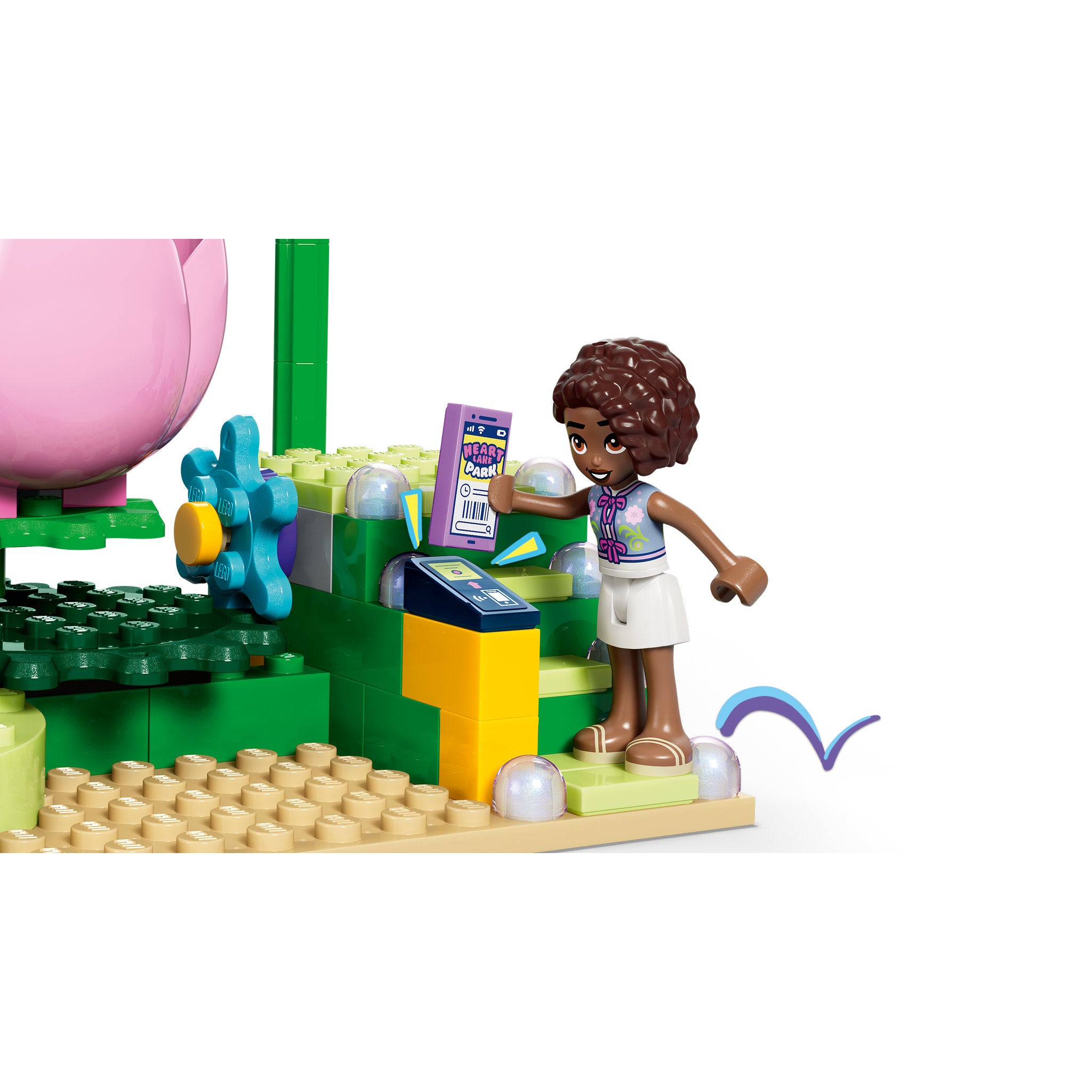Close up minidoll in the LEGO 42702 Friends Spinning Flower & Fairy Teacup Ride Set