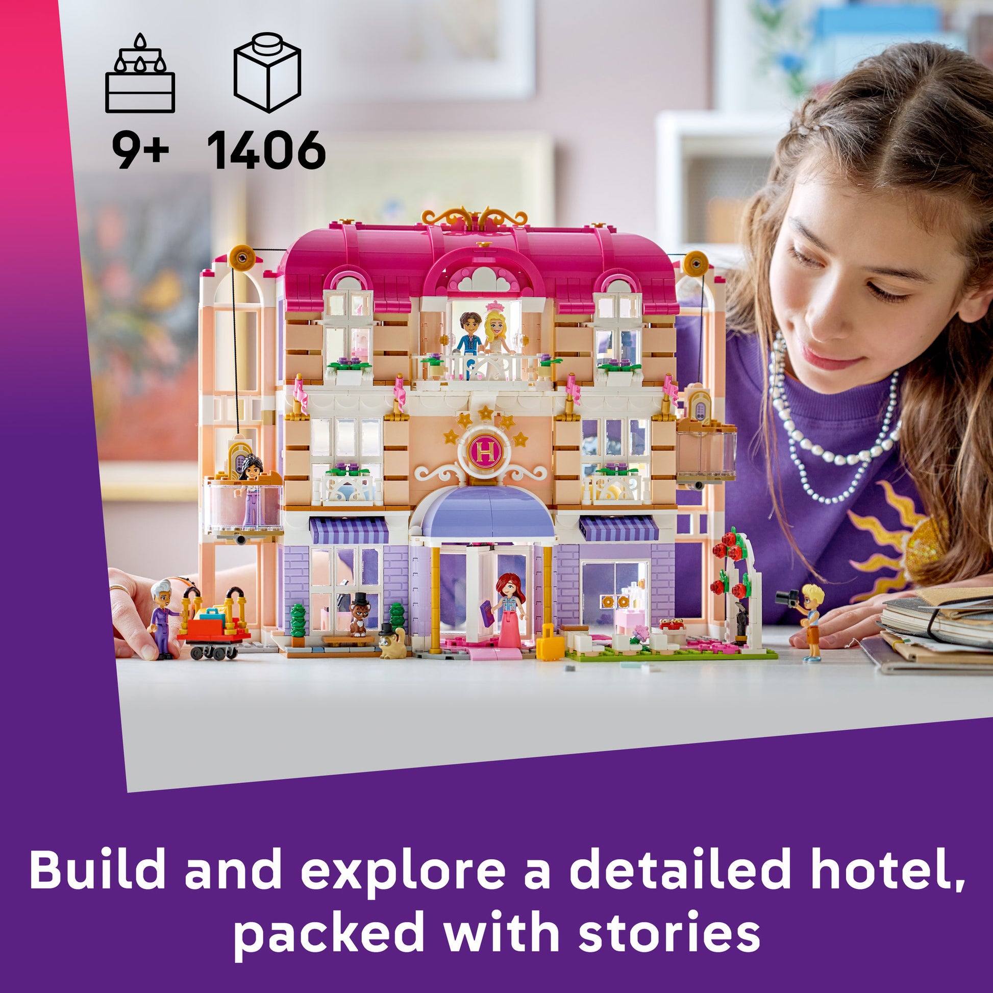 Child playing with the LEGO 42704 Friends Heartlake City Grand Hotel Set