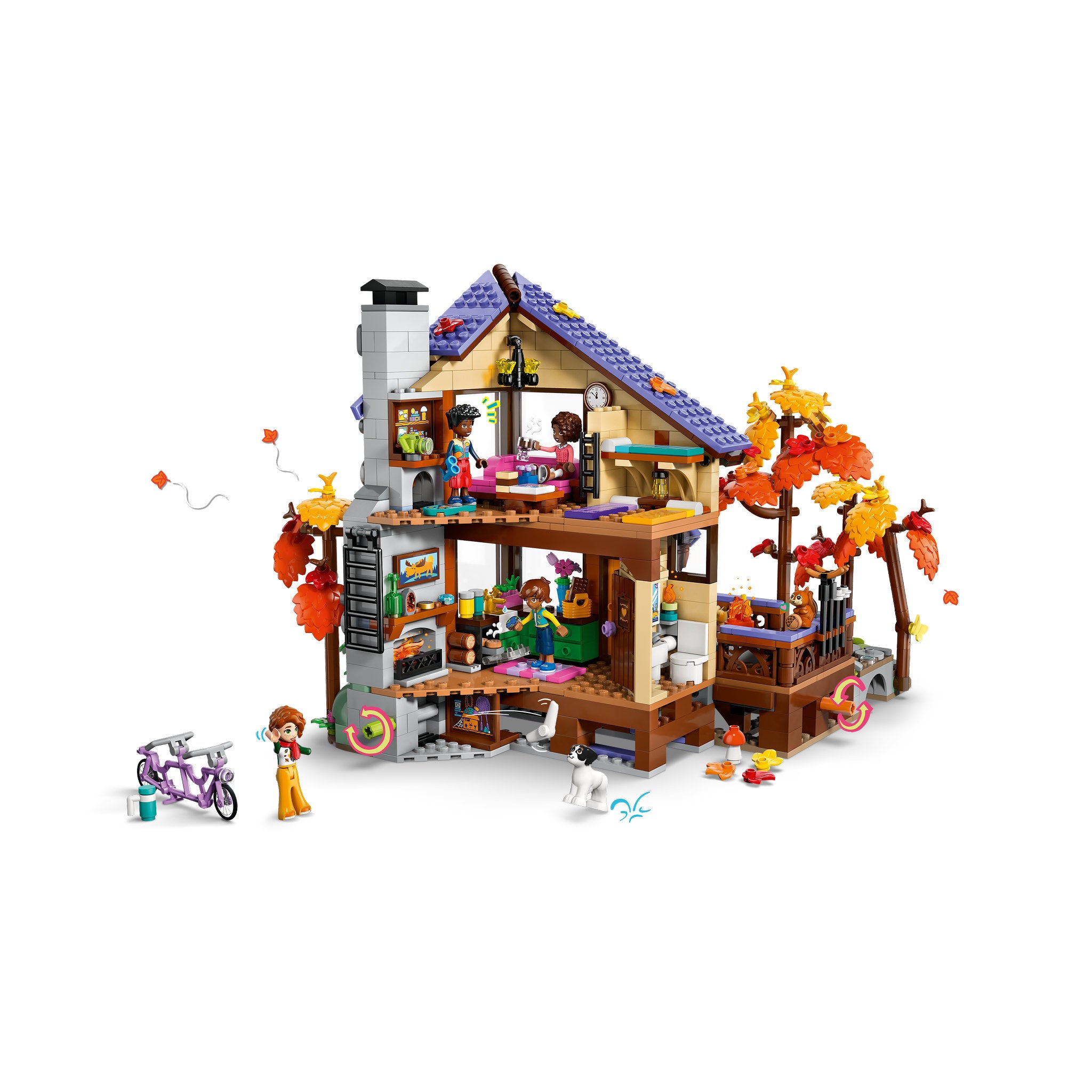 Back view of the assembled LEGO 42705 Friends Cosy Autumn Forest Cabin Set
