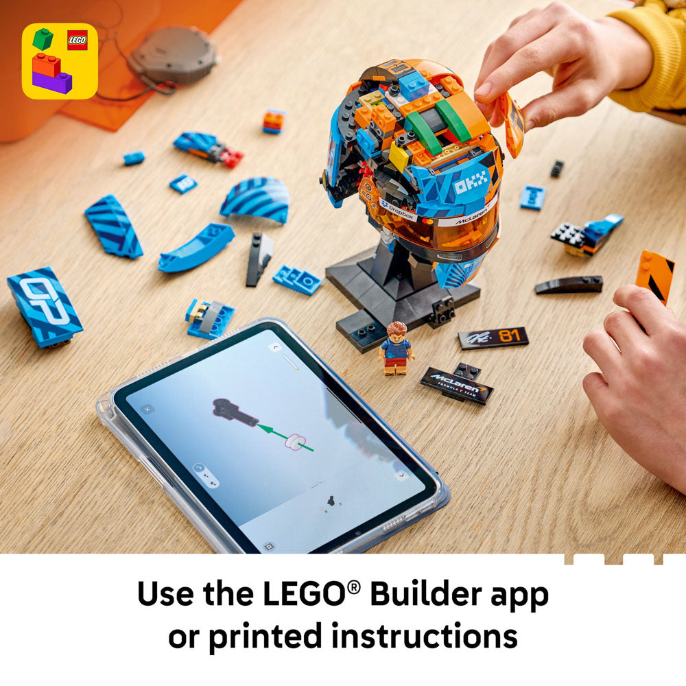 Build the LEGO 43017 McLaren Mastercard F1 Team Oscar Piastri Helmet set with the lego builder app