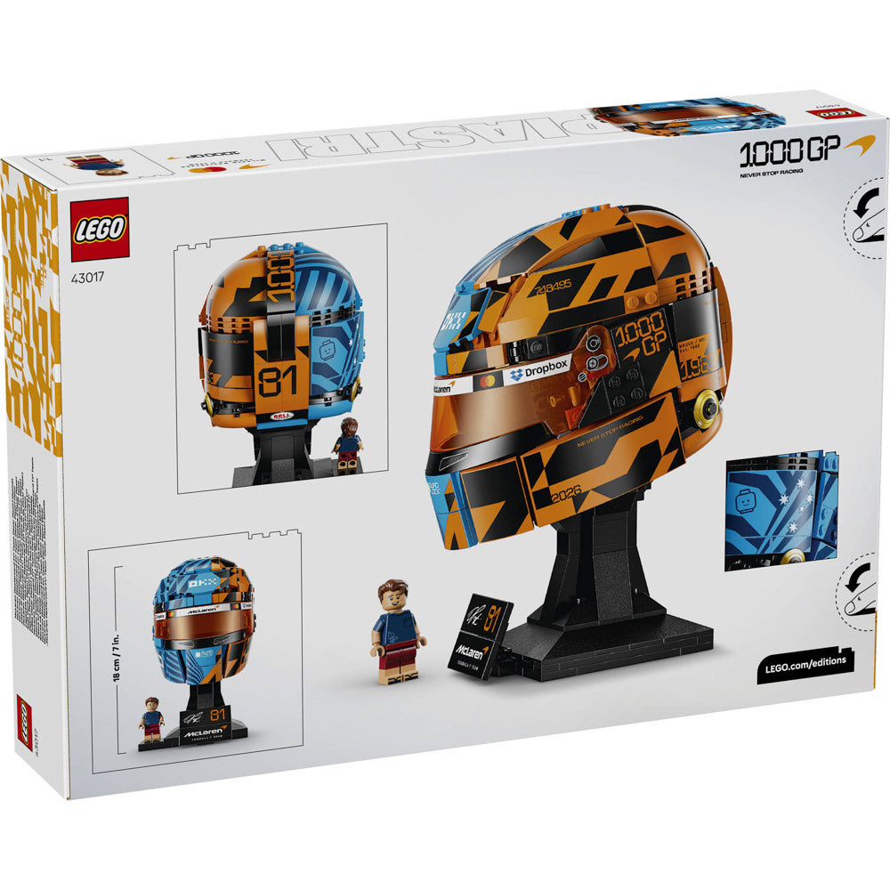 The back packaging of the LEGO 43017 McLaren Mastercard F1 Team Oscar Piastri Helmet set