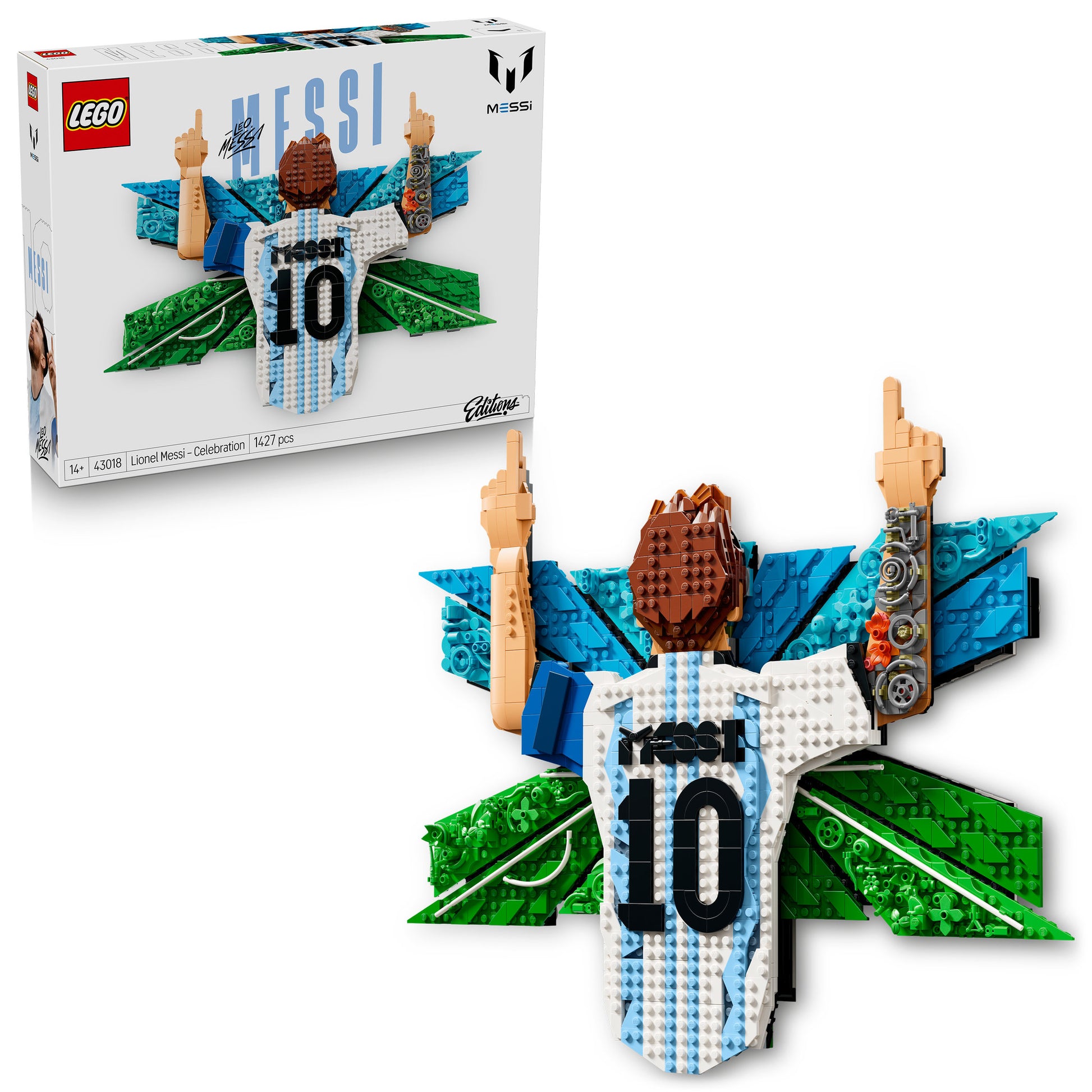 LEGO 43018 Editions Football Lionel Messi Celebration Set assembled, and in packaging