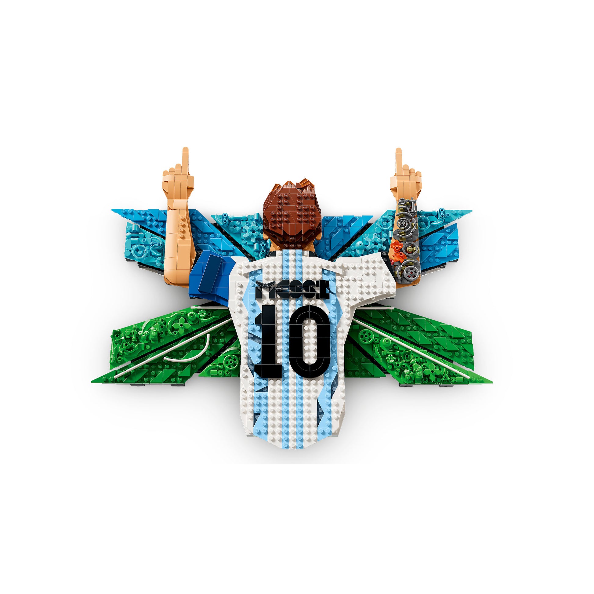 Assembled LEGO 43018 Editions Football Lionel Messi Celebration Set, mounted on wall