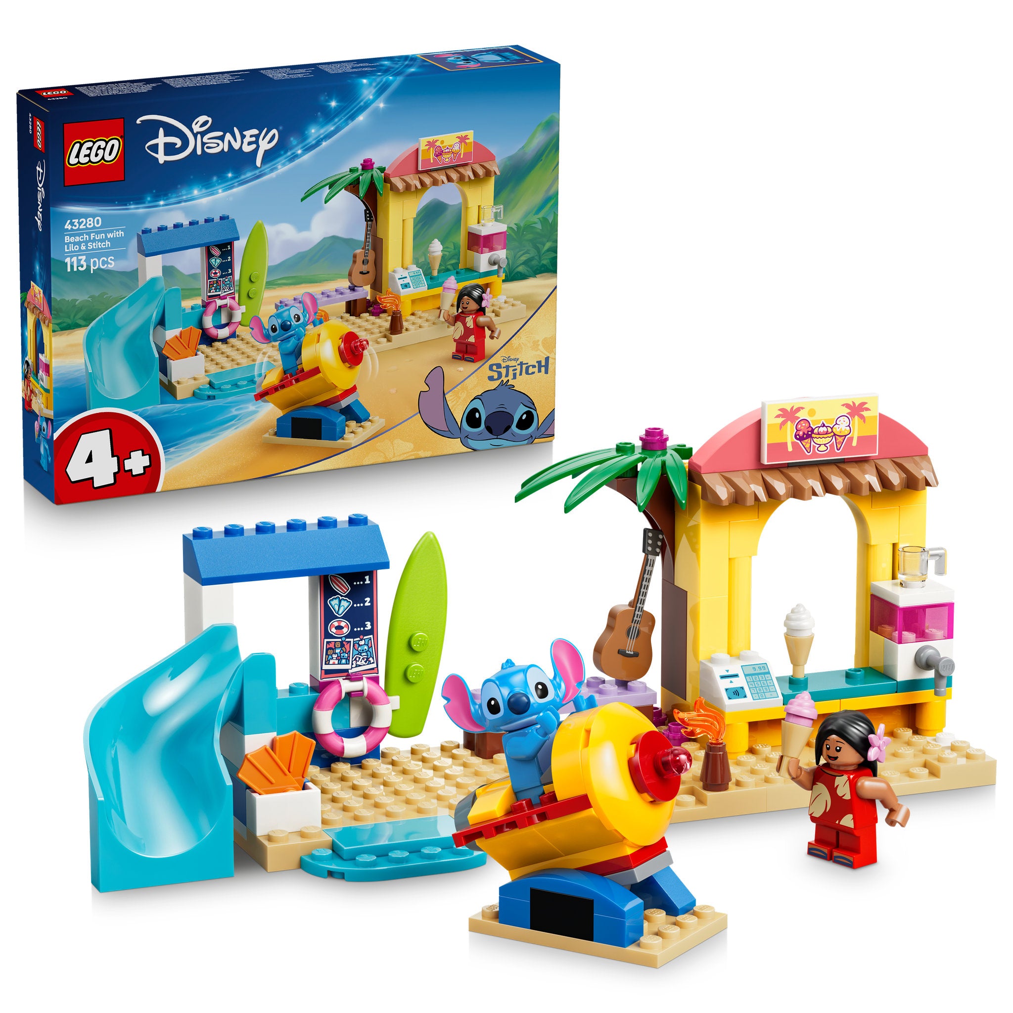 LEGO 43280 Disney Classic Beach Fun with Lilo & Stitch Set assembled, and in packaging