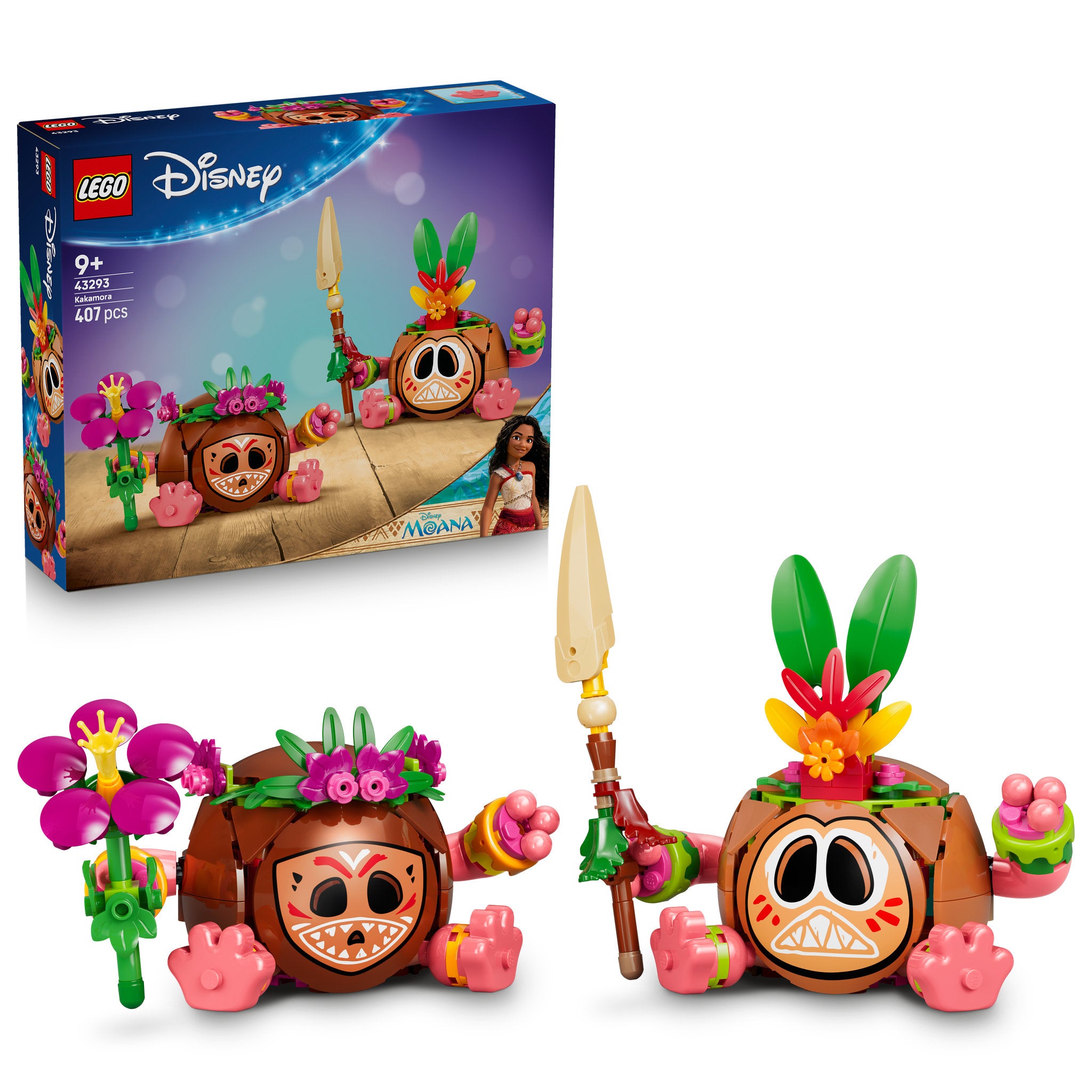 LEGO 43293 Moana Disney Princess Kakamora Set, assembled with packaging