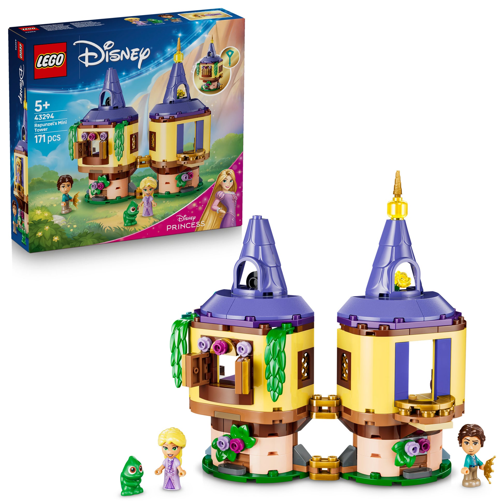 LEGO 43294 Disney Princess Rapunzel's Mini Tower Set, assembled with packaging