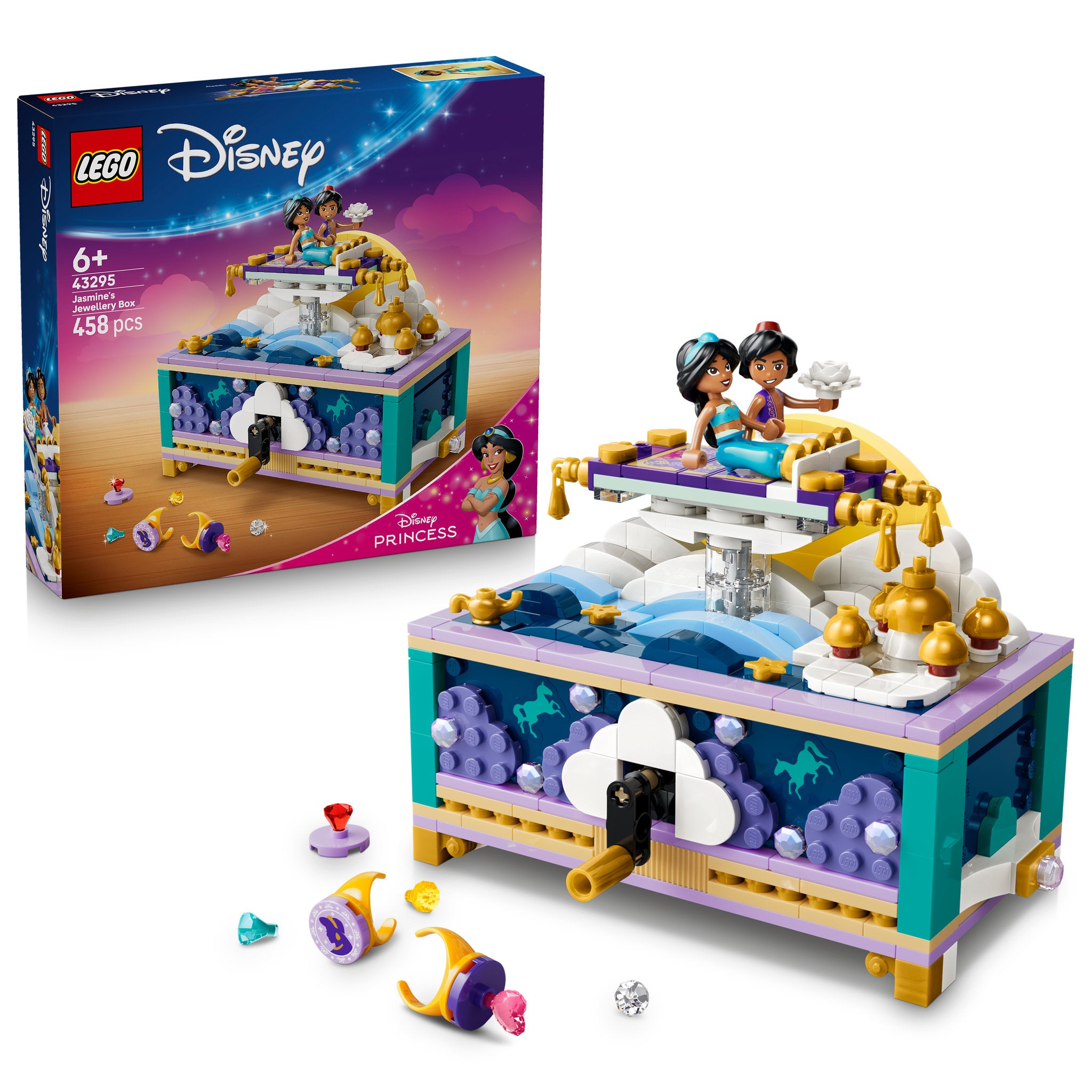 LEGO 43295 Disney Princess Jasmine's Jewelry Box assembled, and in packaging