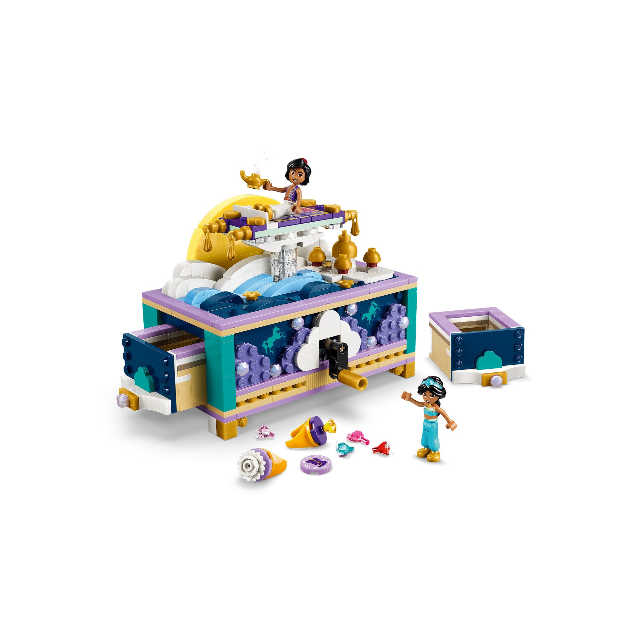 Assembled LEGO 43295 Disney Princess Jasmine's Jewelry Box, with open drawer