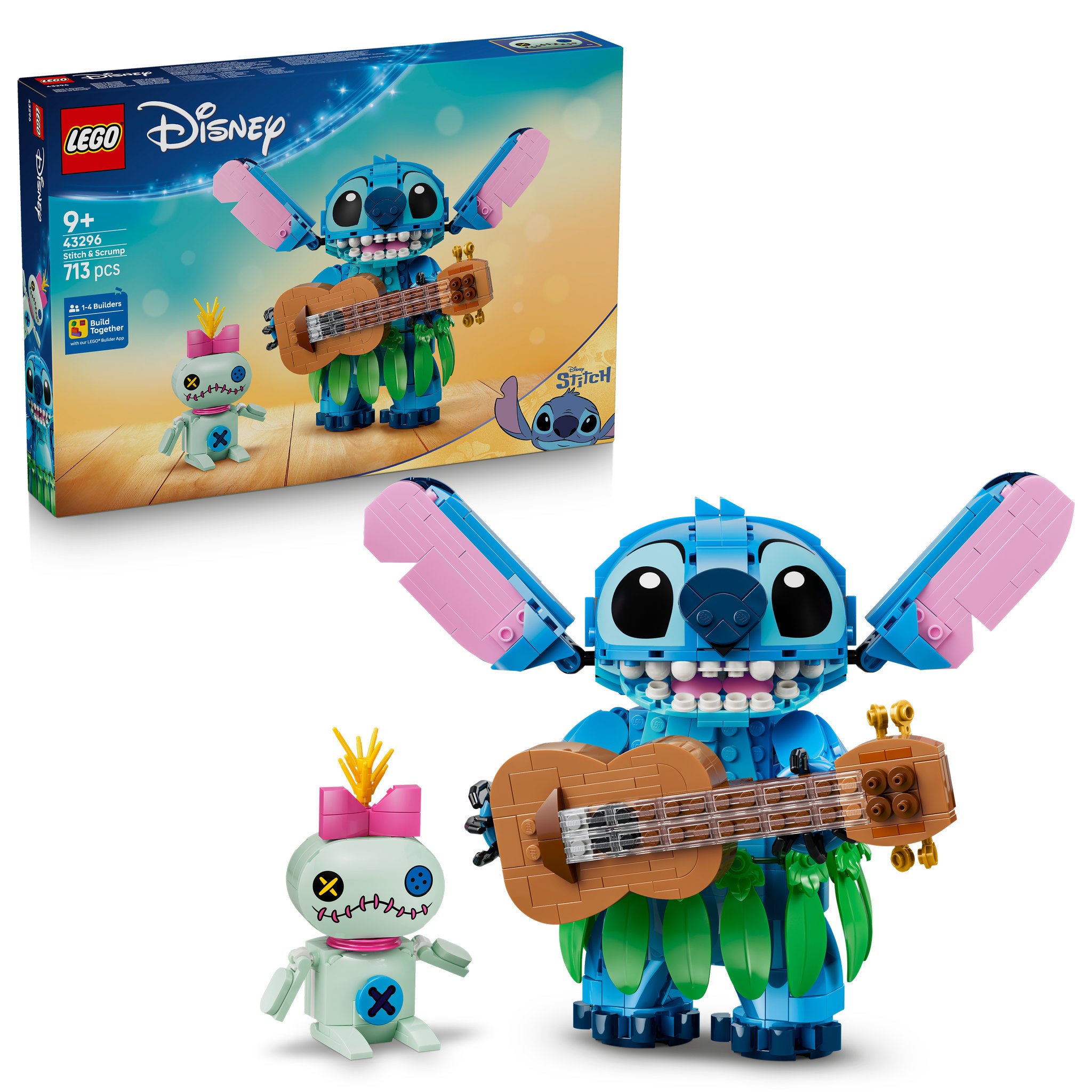 LEGO 43296 Disney Classic Stitch & Scrump Set assembled, with packaging