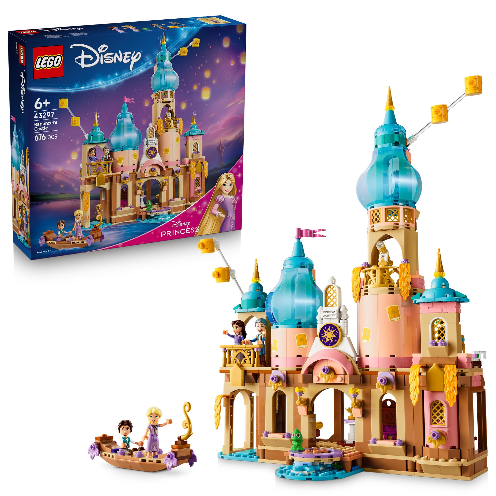 LEGO 43297 Disney Princess Rapunzel's Castle Set assembled, with packaging