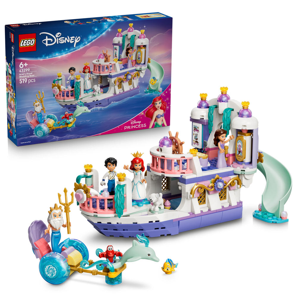 LEGO 43299 Disney Princess Ariel's Royal Wedding Boat Set in packaging, and assemble