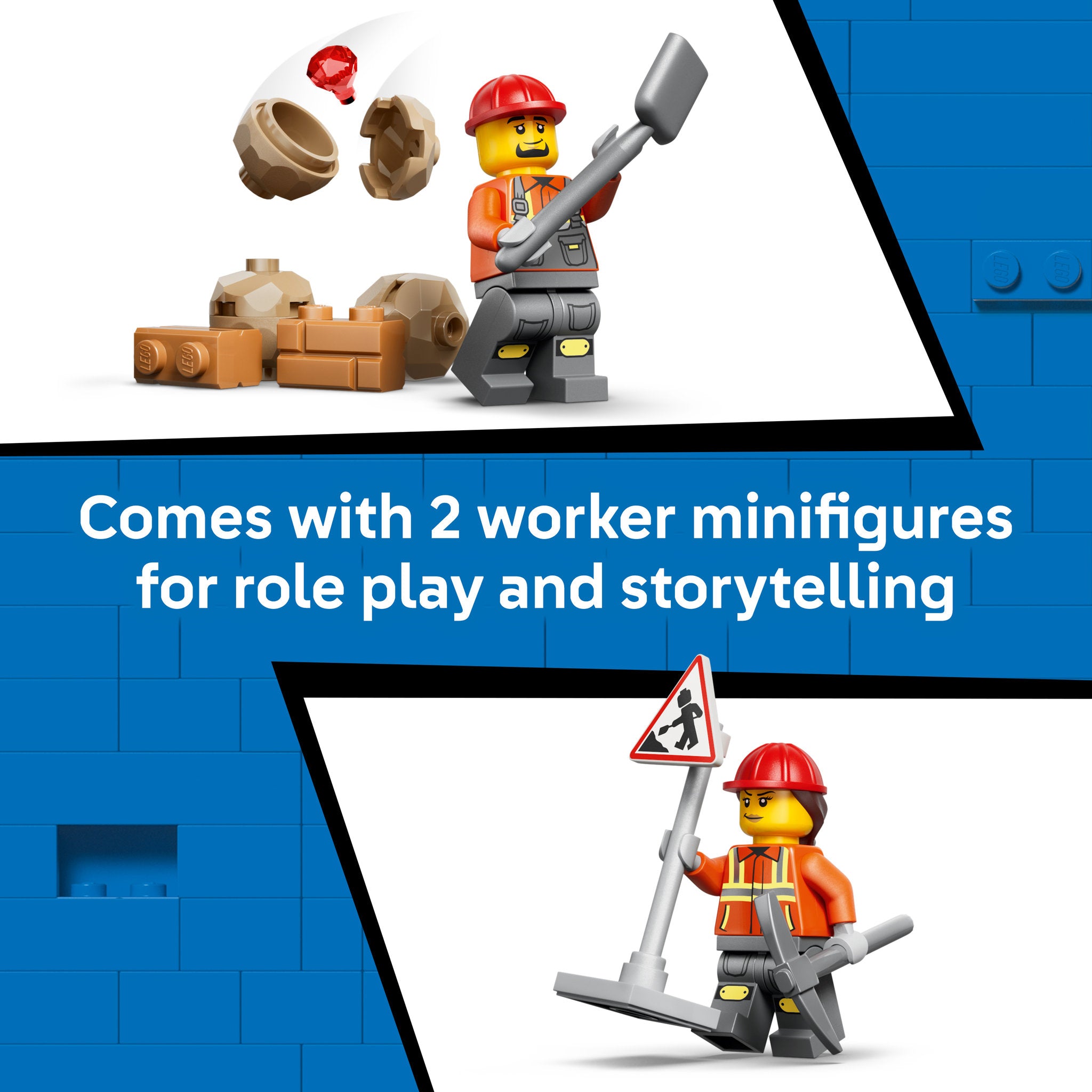 2 minifigures included in LEGO 60480 City Yellow Backhoe Loader Set