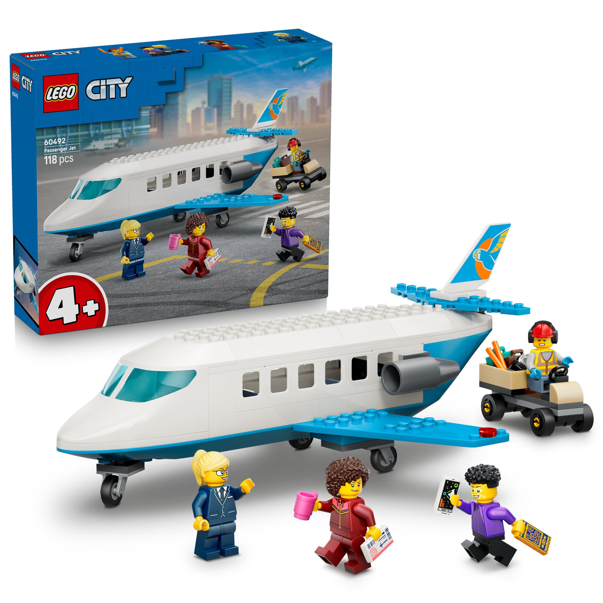 LEGO 60492 City Passenger Jet Set in packaging, and assembled