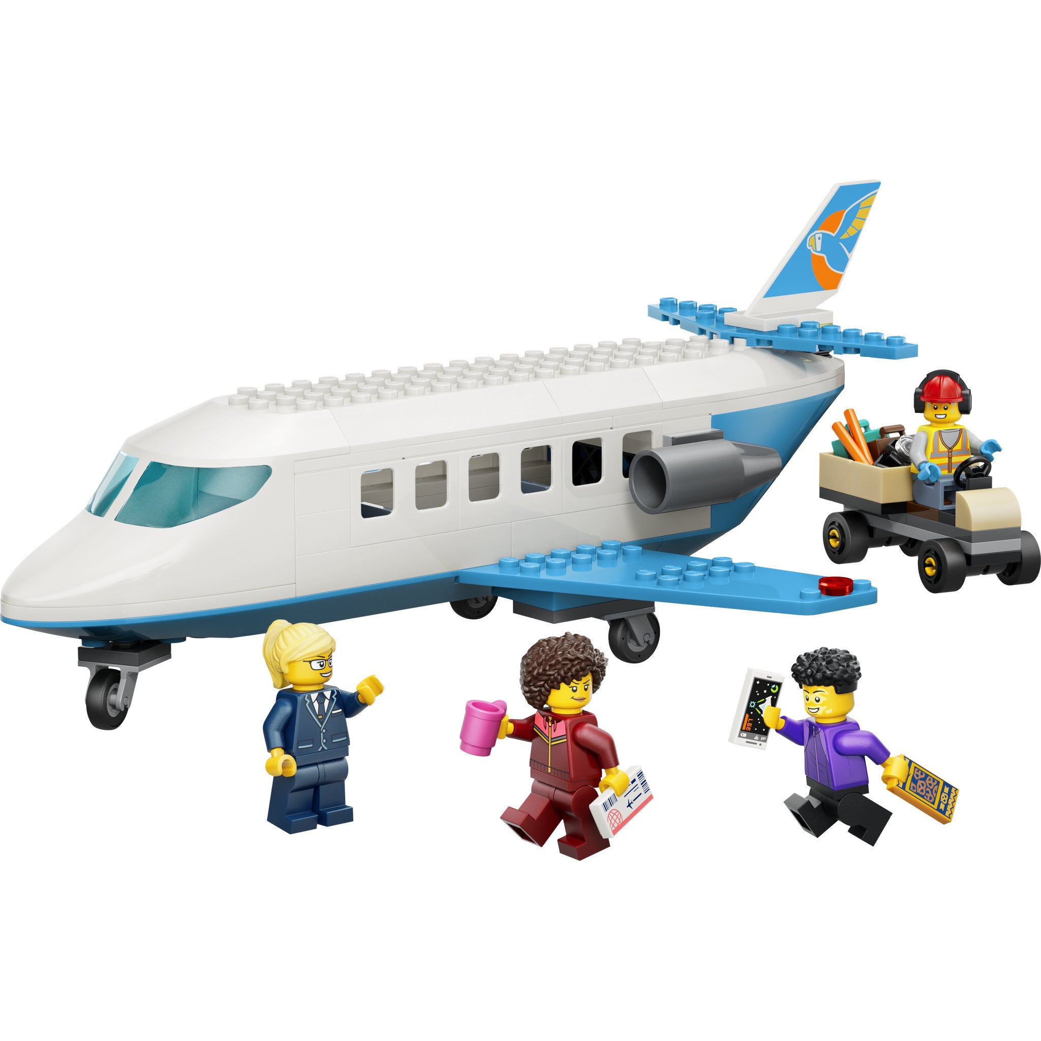Assembled LEGO 60492 City Passenger Jet Set, with minifigure people