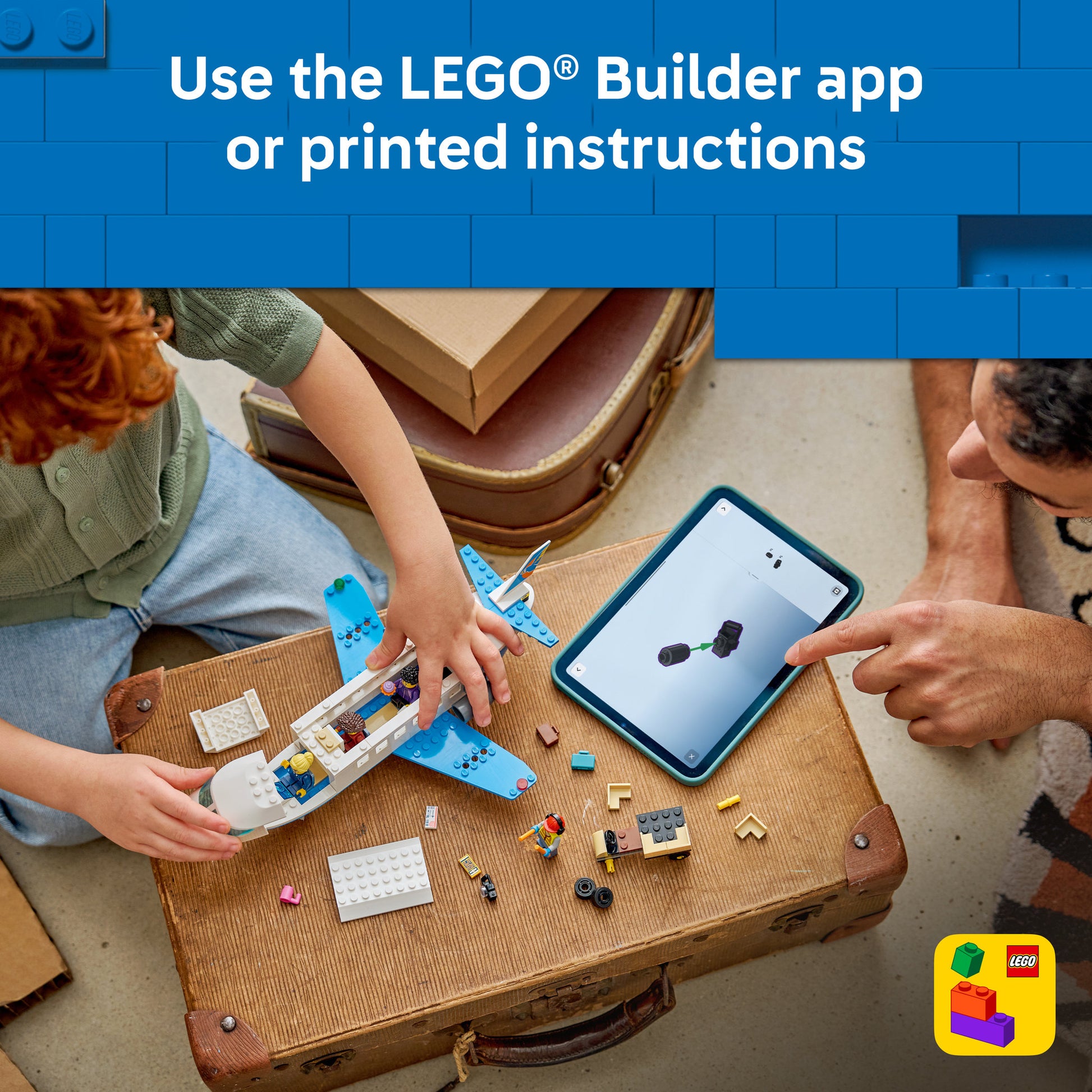 LEGO 60492 City Passenger Jet Set being assembled with the Builder app