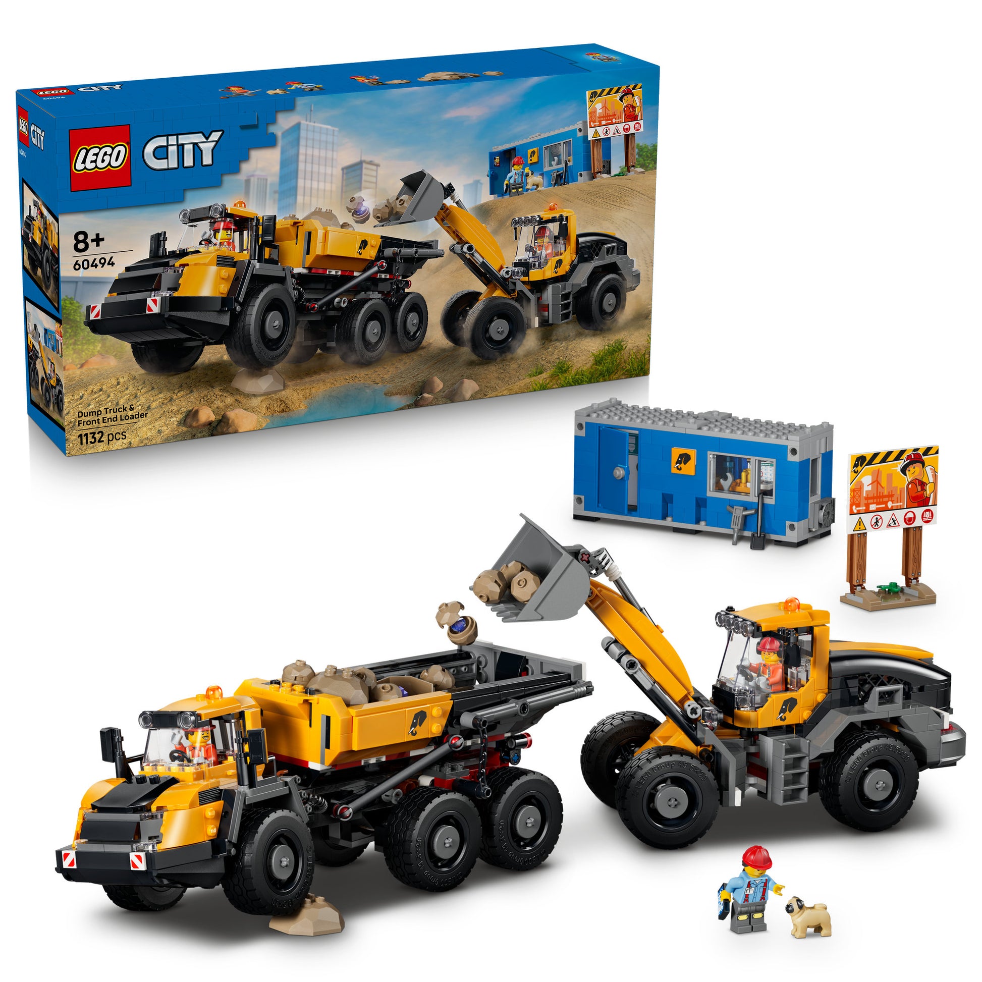 LEGO 60494 City Dump Truck & Front End Loader Set in packaging, and assembled