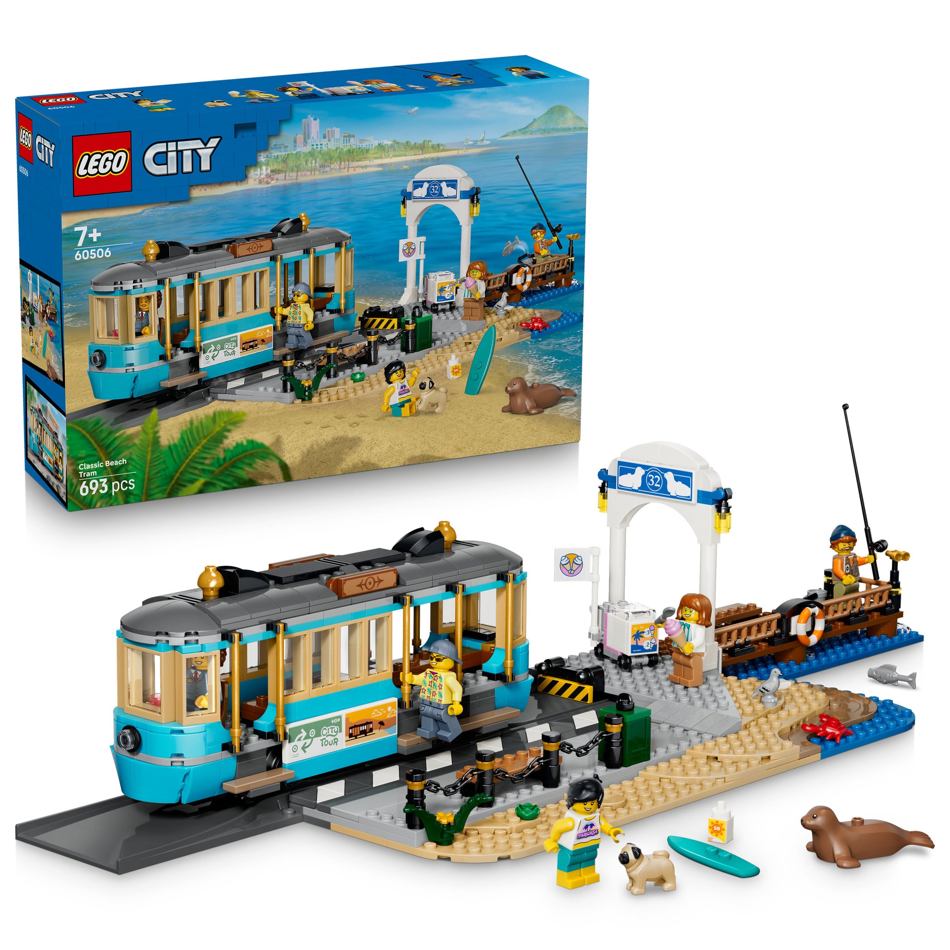 LEGO 60506 City Classic Beach Streetcar Set assembled, and in packaging